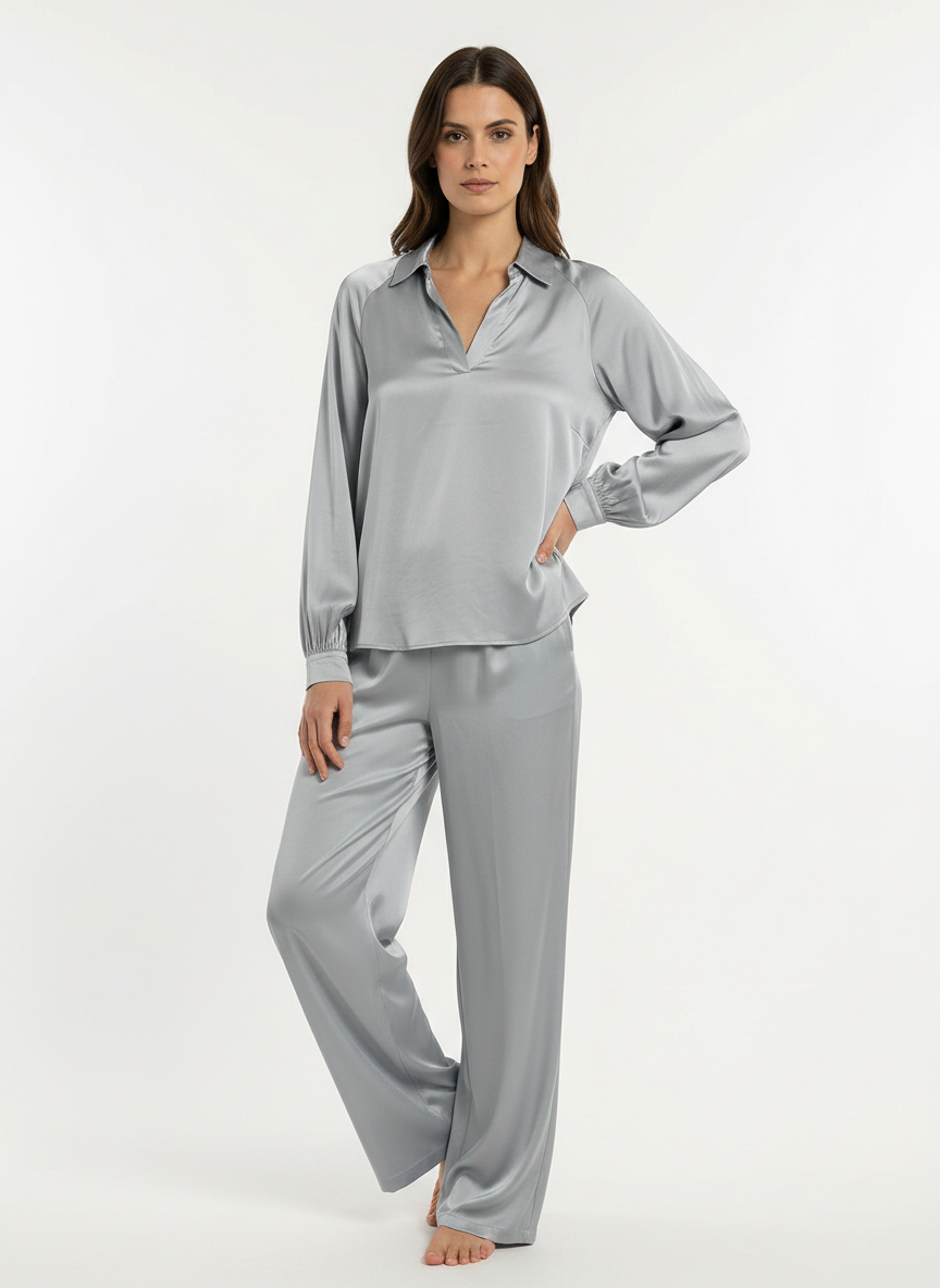 Camicia fluida con colletto morbido e maniche ampie