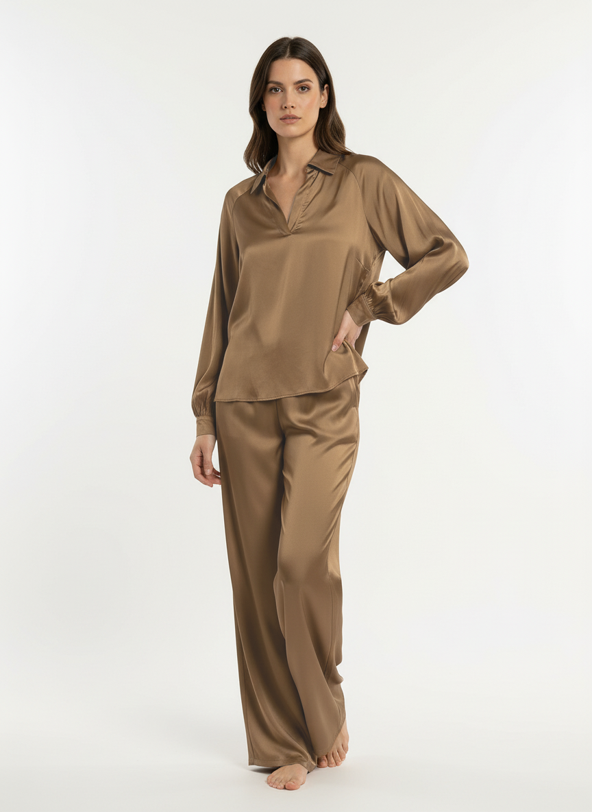 Camicia fluida con colletto morbido e maniche ampie