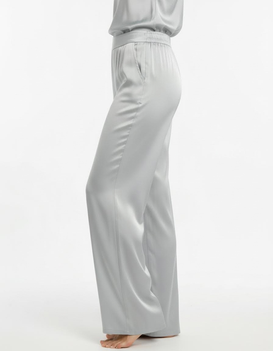 Pantalone palazzo in satin lucente con vita liscia