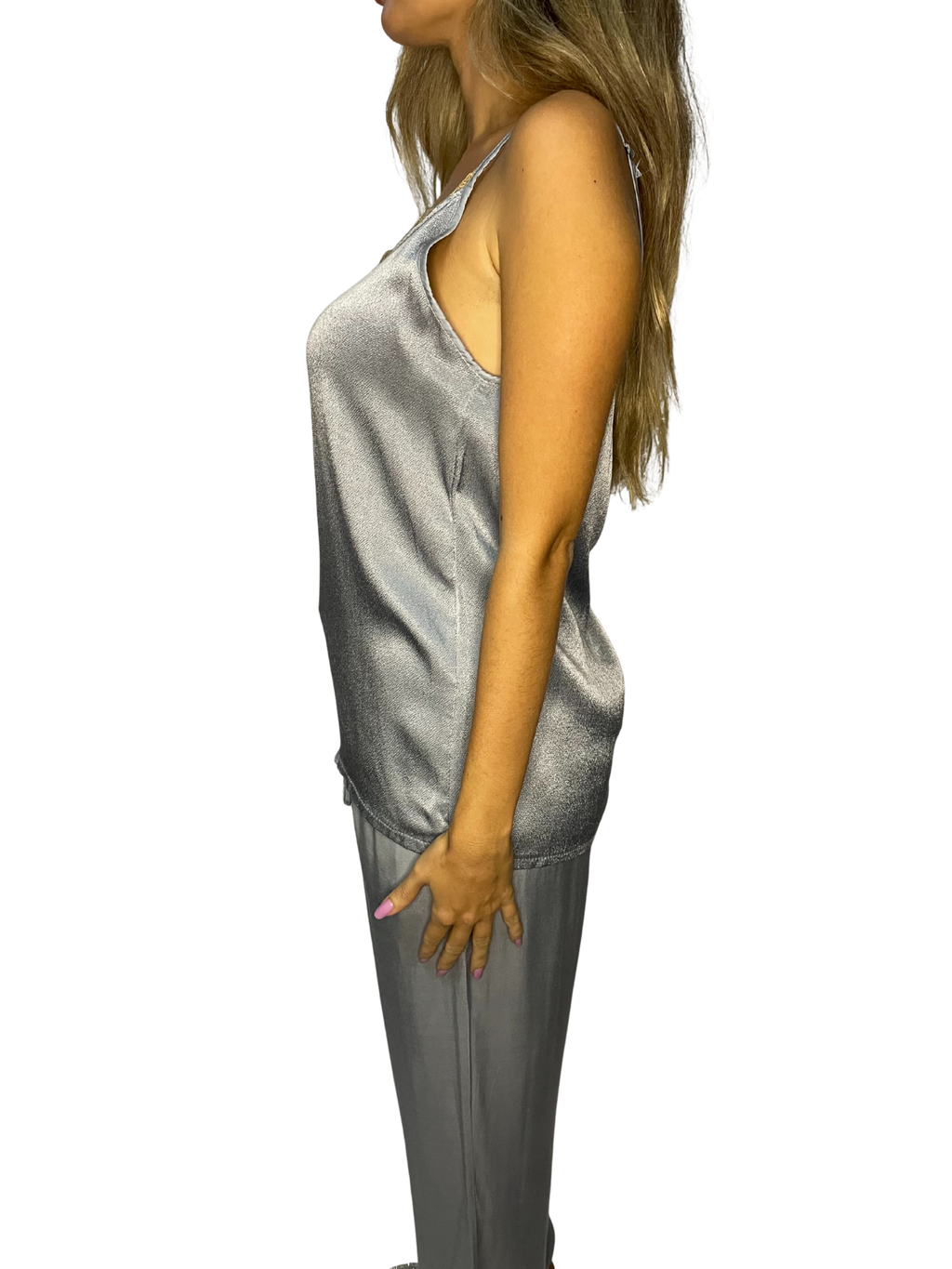 Canotta satin con pizzo e spalline regolabili