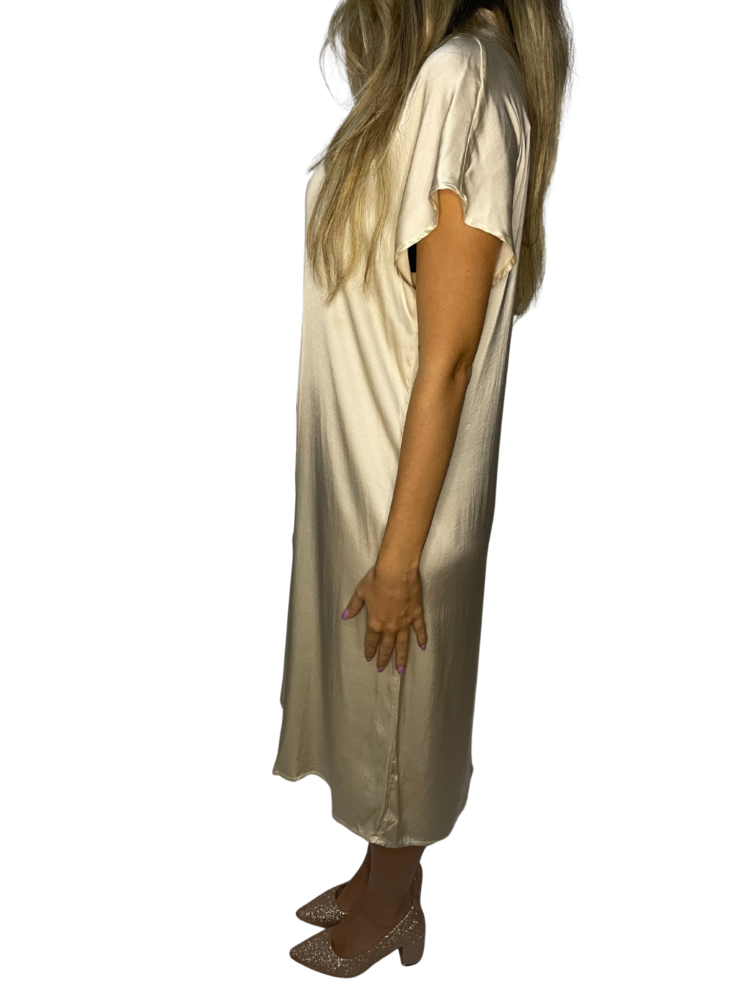 Abito chemisier lungo in satin fluido