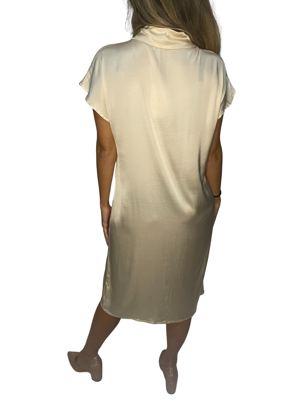 Abito chemisier lungo in satin fluido