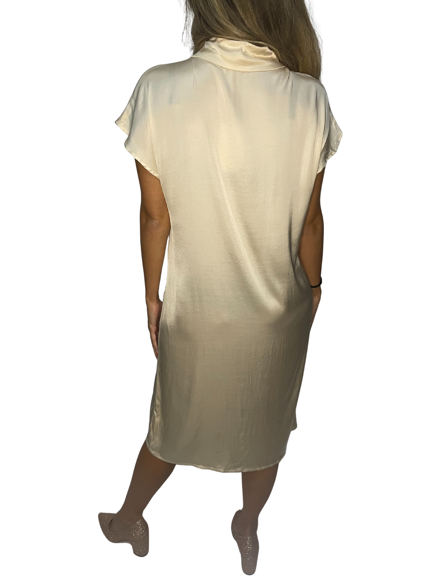 Abito chemisier lungo in satin fluido