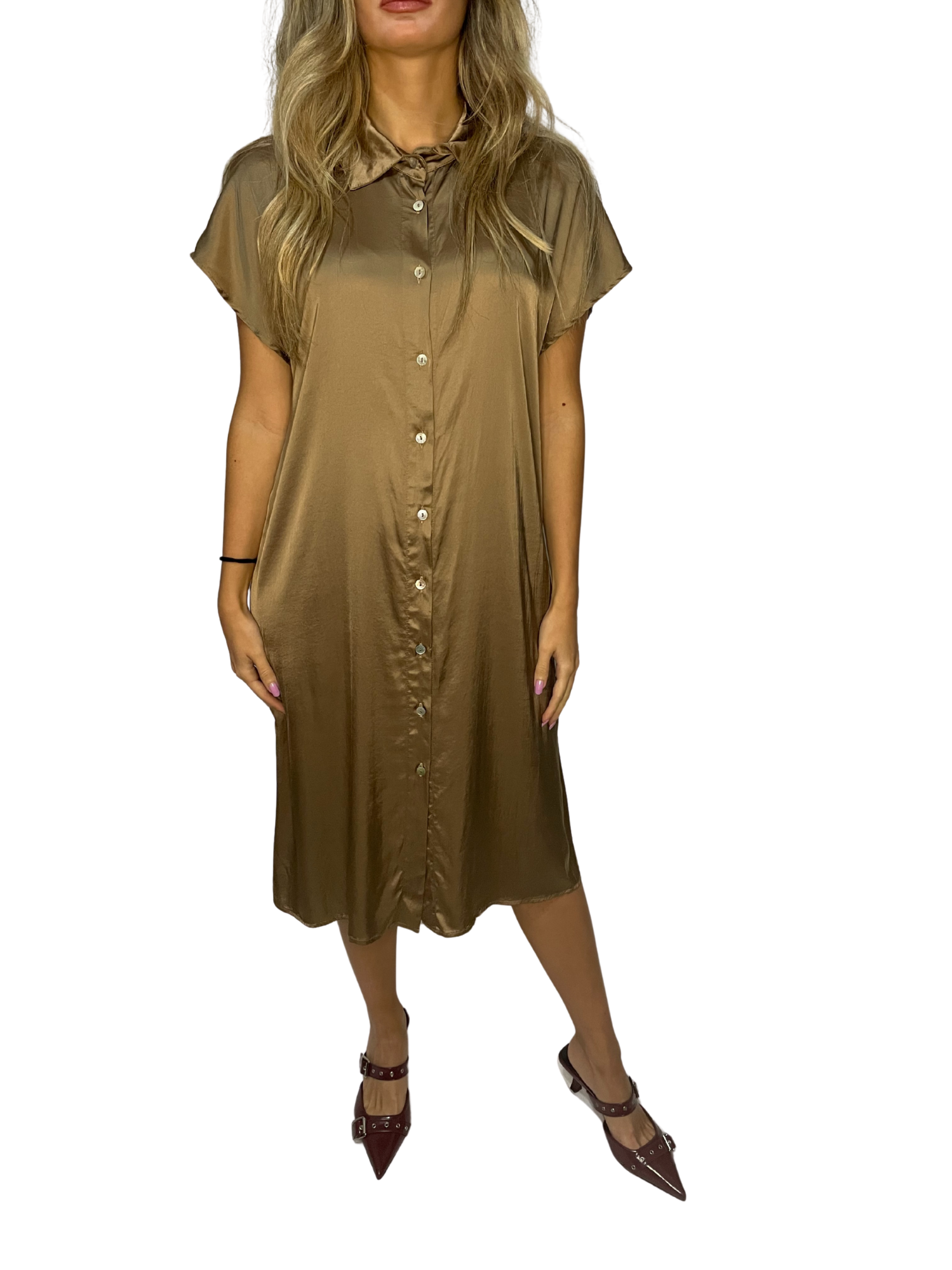 Abito chemisier lungo in satin fluido