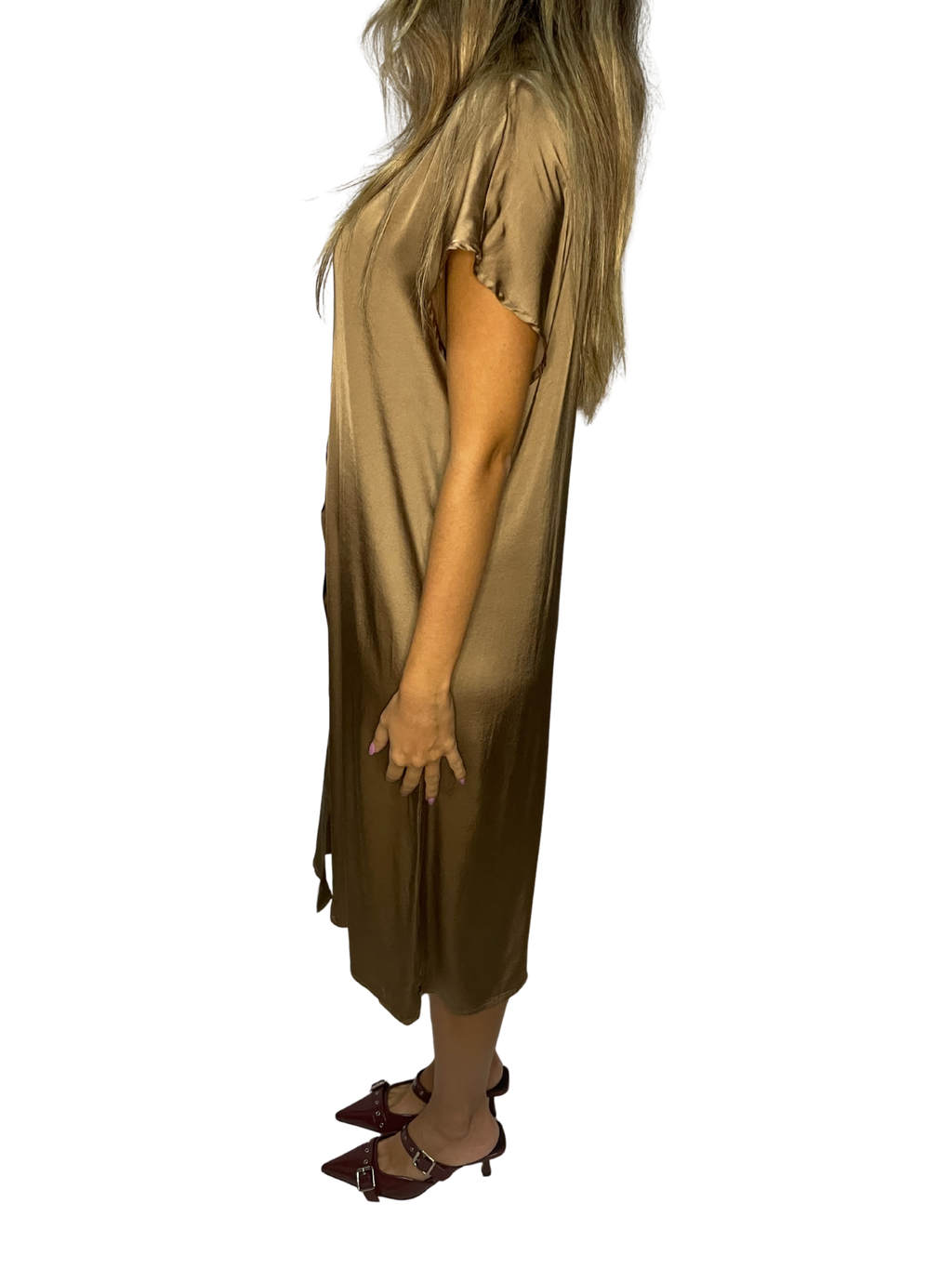 Abito chemisier lungo in satin fluido