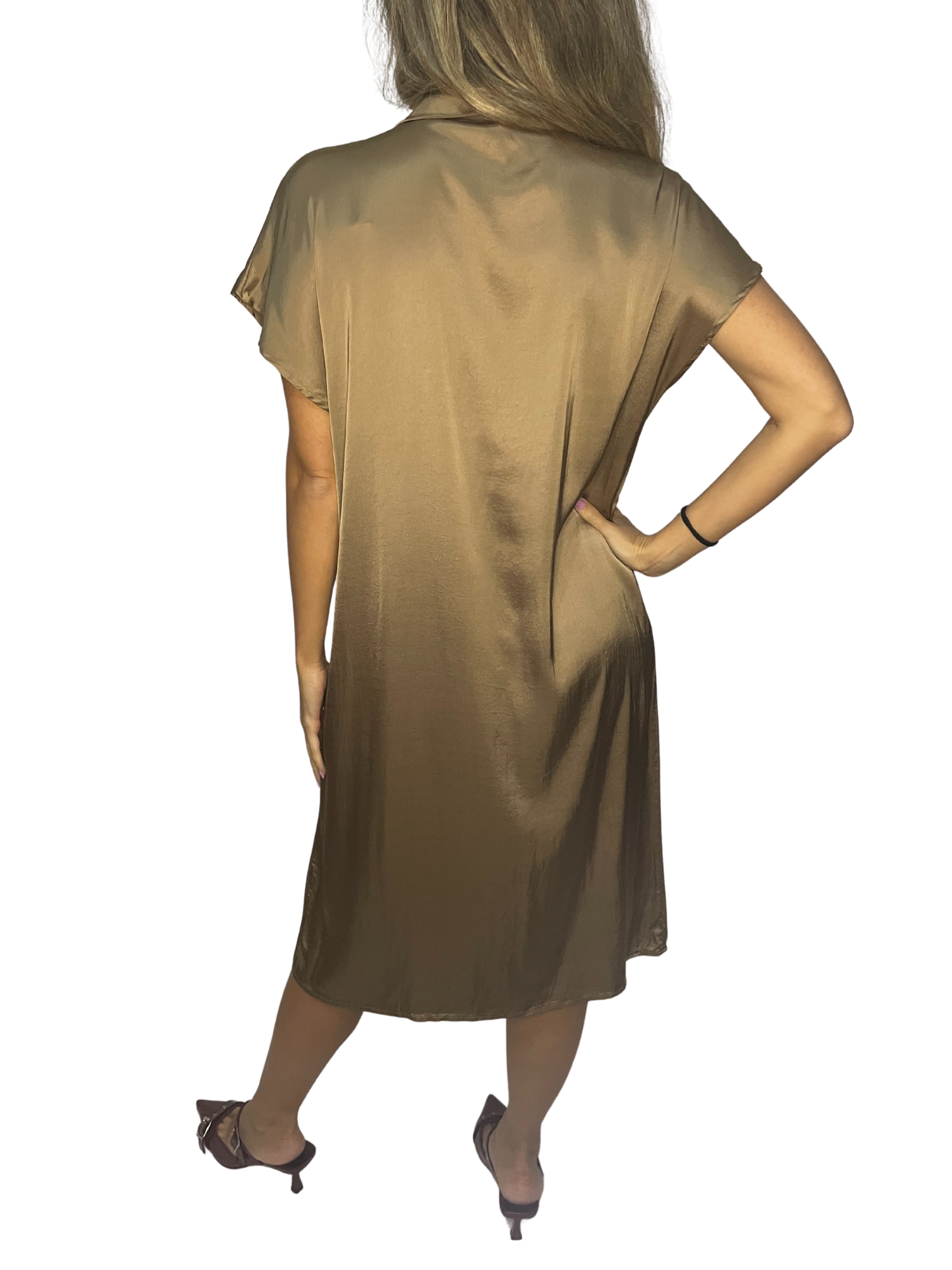 Abito chemisier lungo in satin fluido