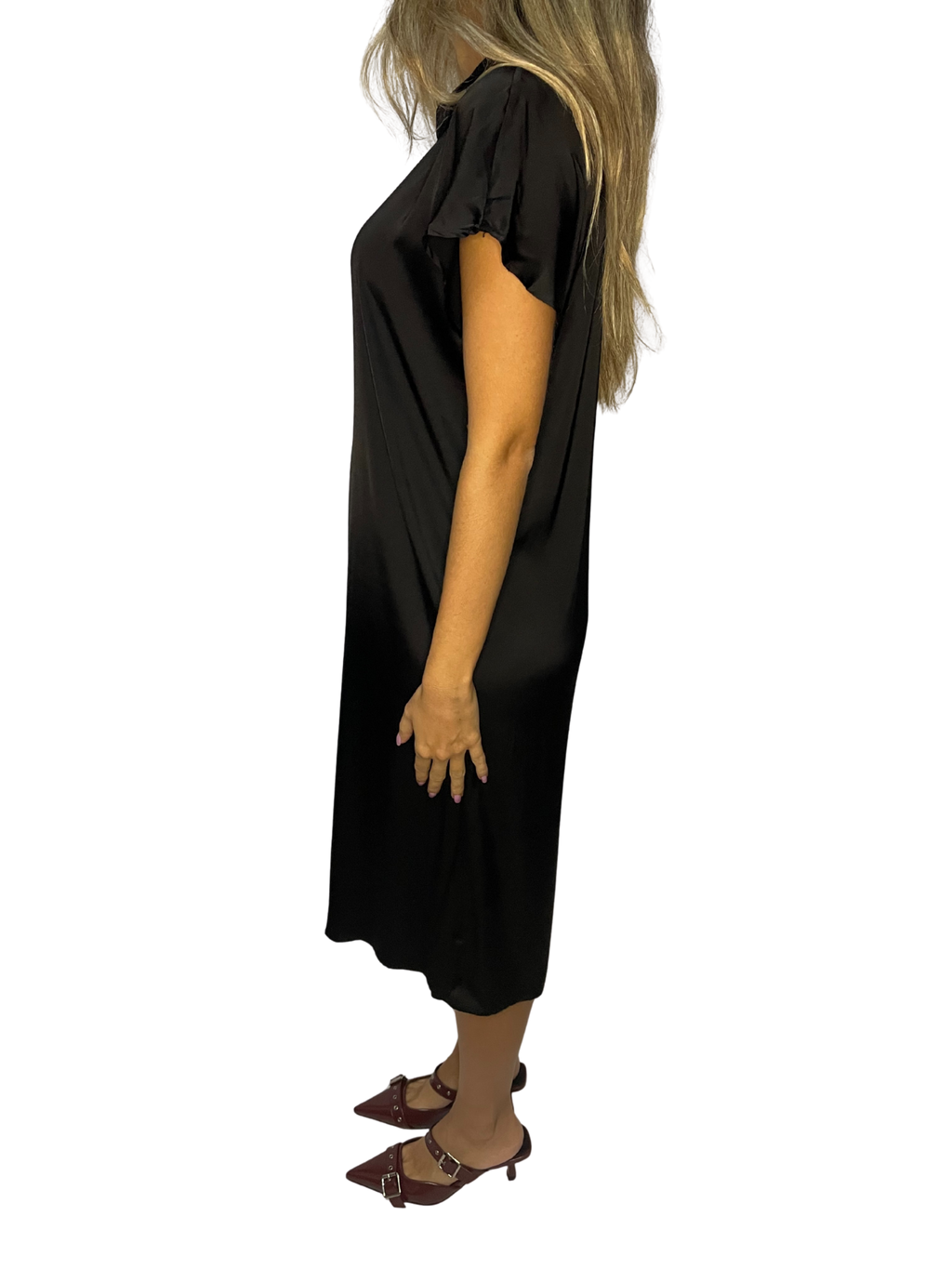 Abito chemisier lungo in satin fluido