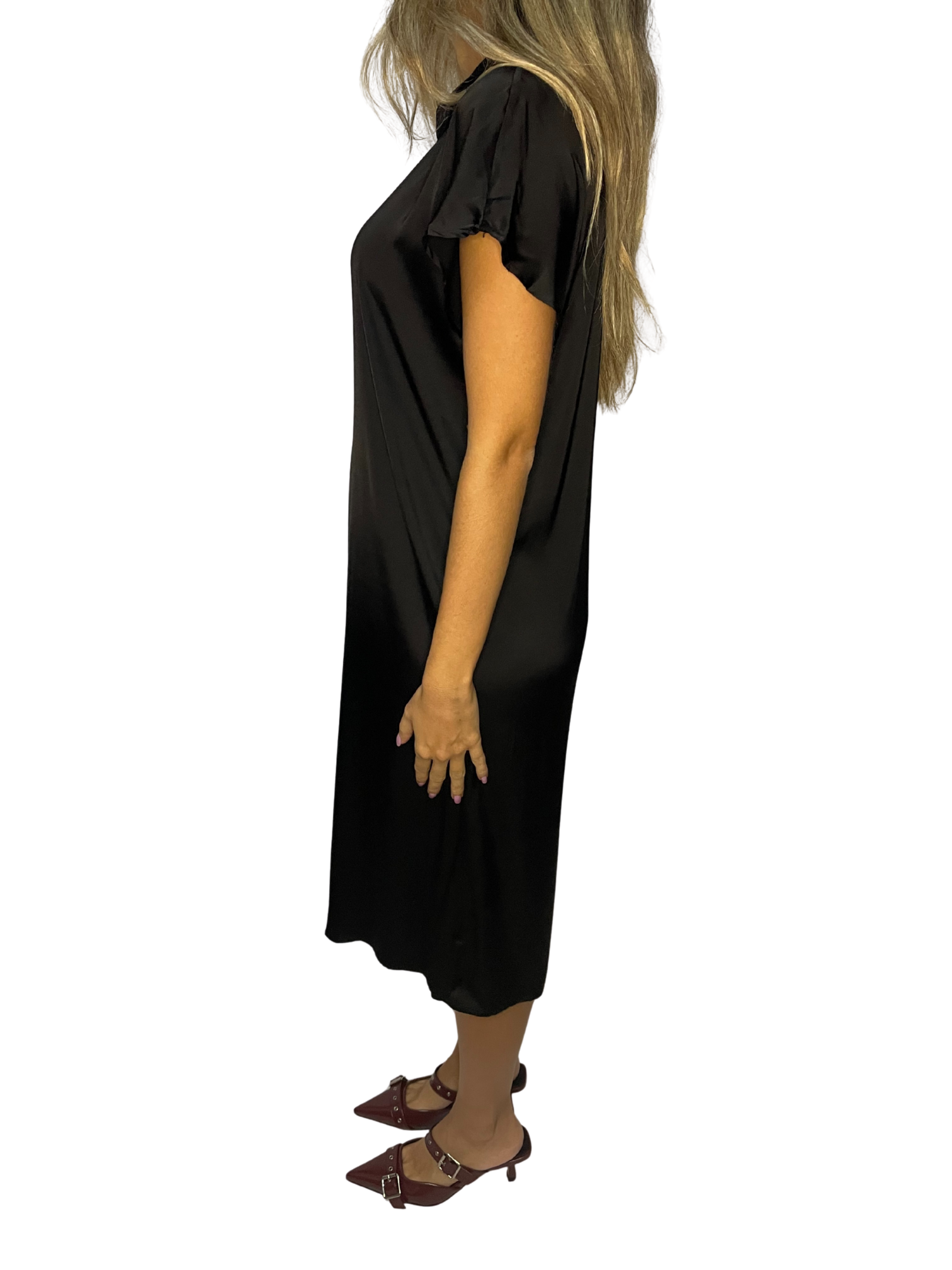 Abito chemisier lungo in satin fluido