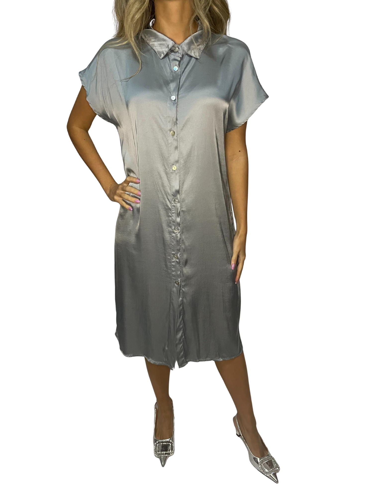 Abito chemisier lungo in satin fluido