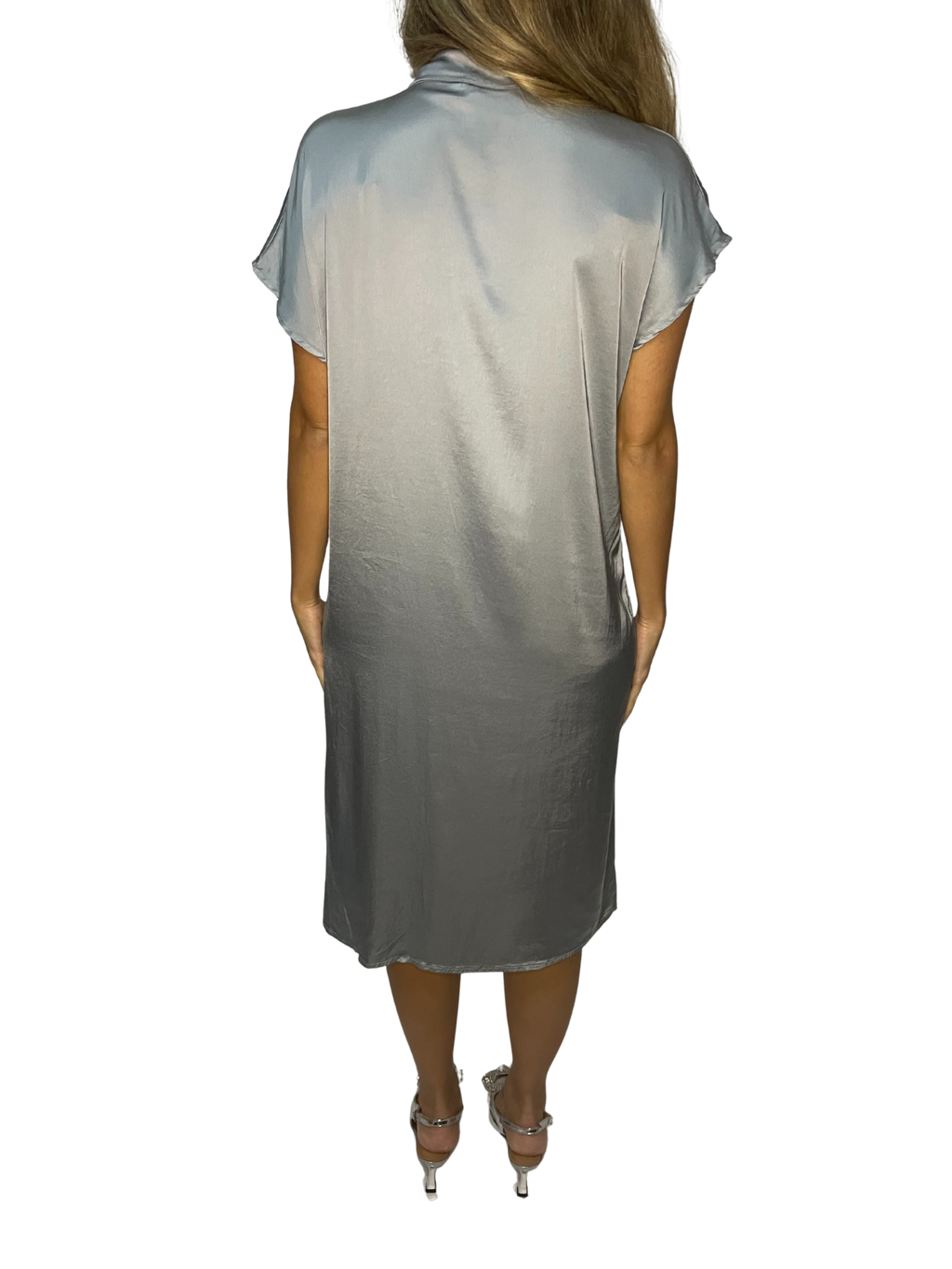 Abito chemisier lungo in satin fluido