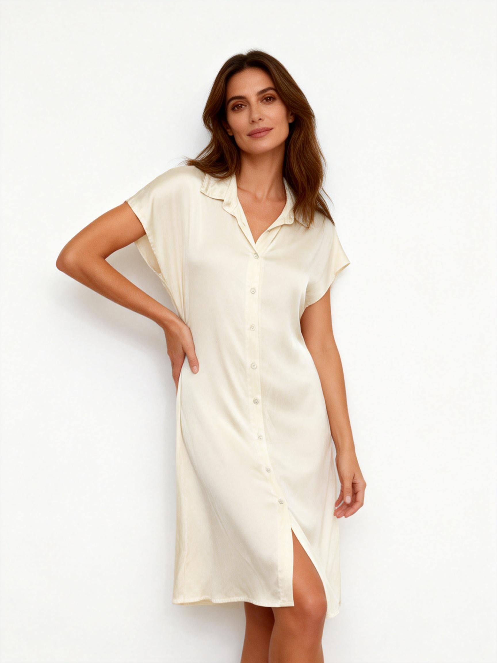 Abito chemisier lungo in satin fluido