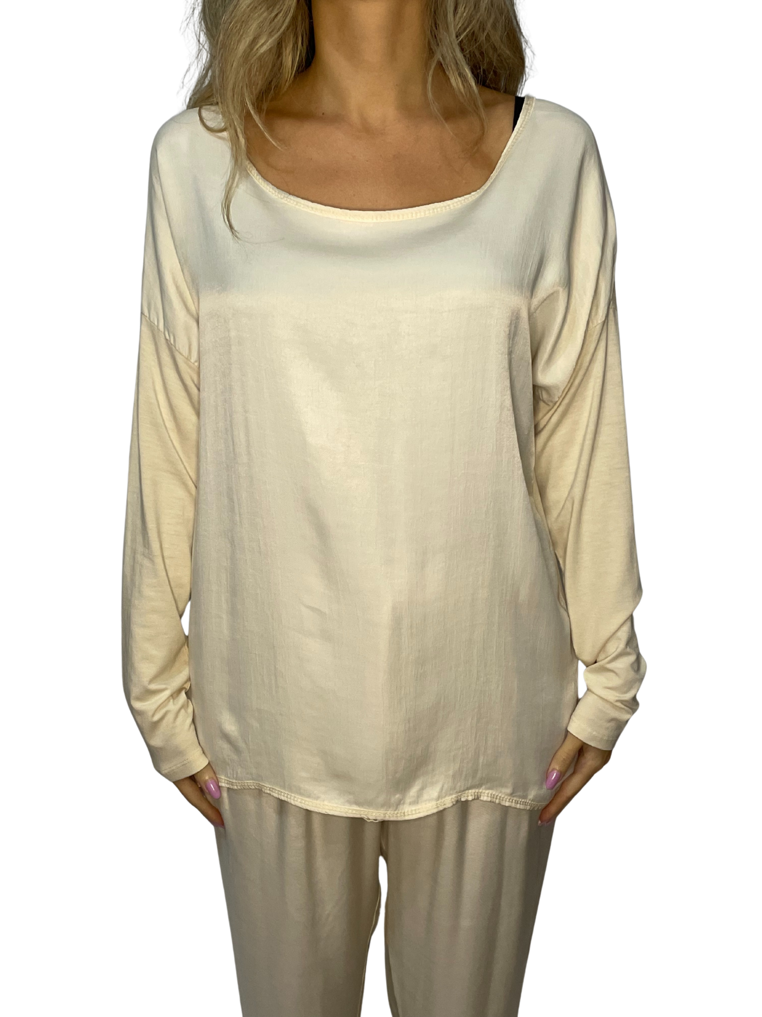 Maglia fluida effetto satin con maniche lunghe