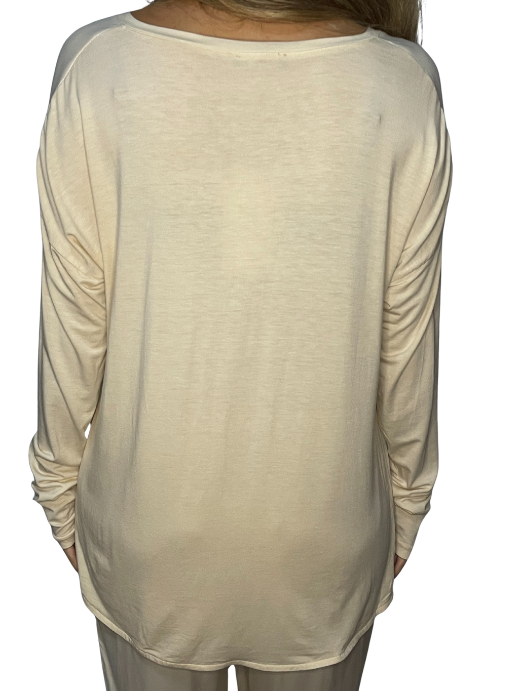 Maglia lunga mix satin-jersey con scollo a V