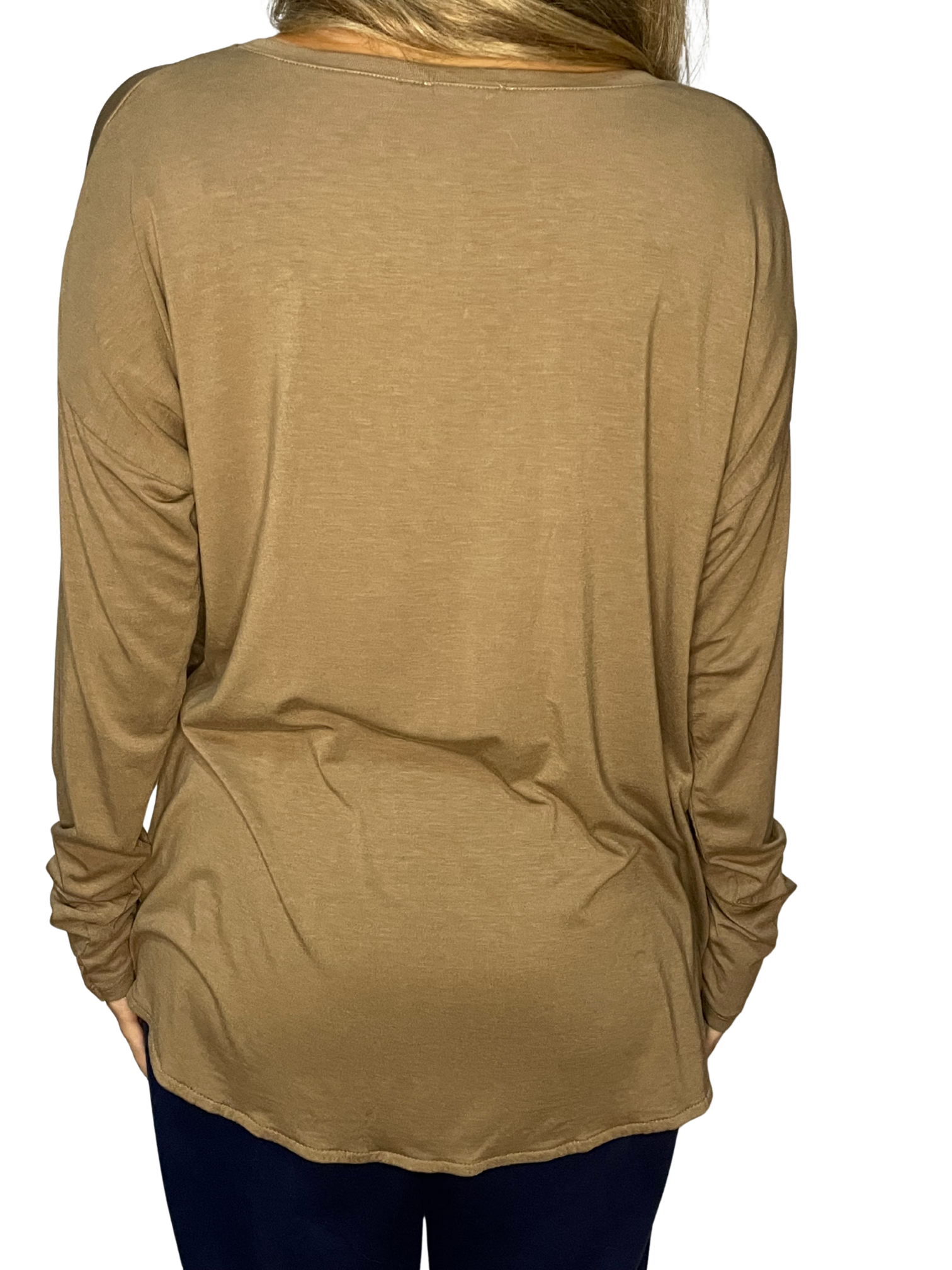 Maglia lunga mix satin-jersey con scollo a V