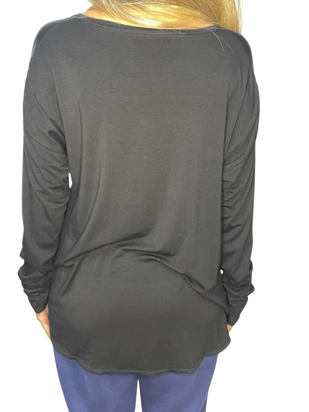 Maglia lunga mix satin-jersey con scollo a V