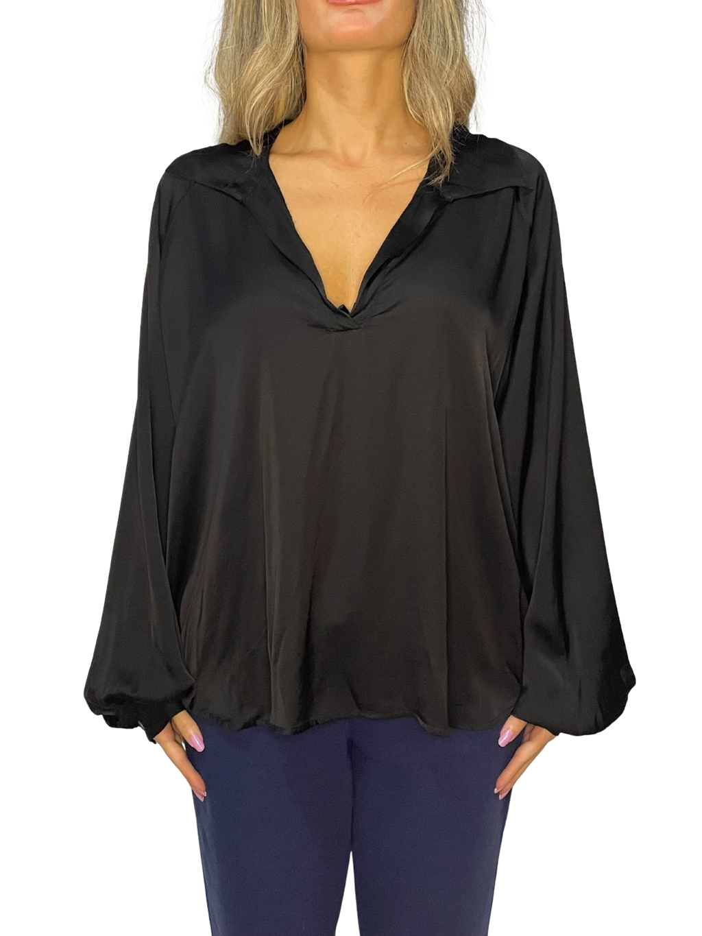 Camicia fluida con colletto morbido e maniche ampie