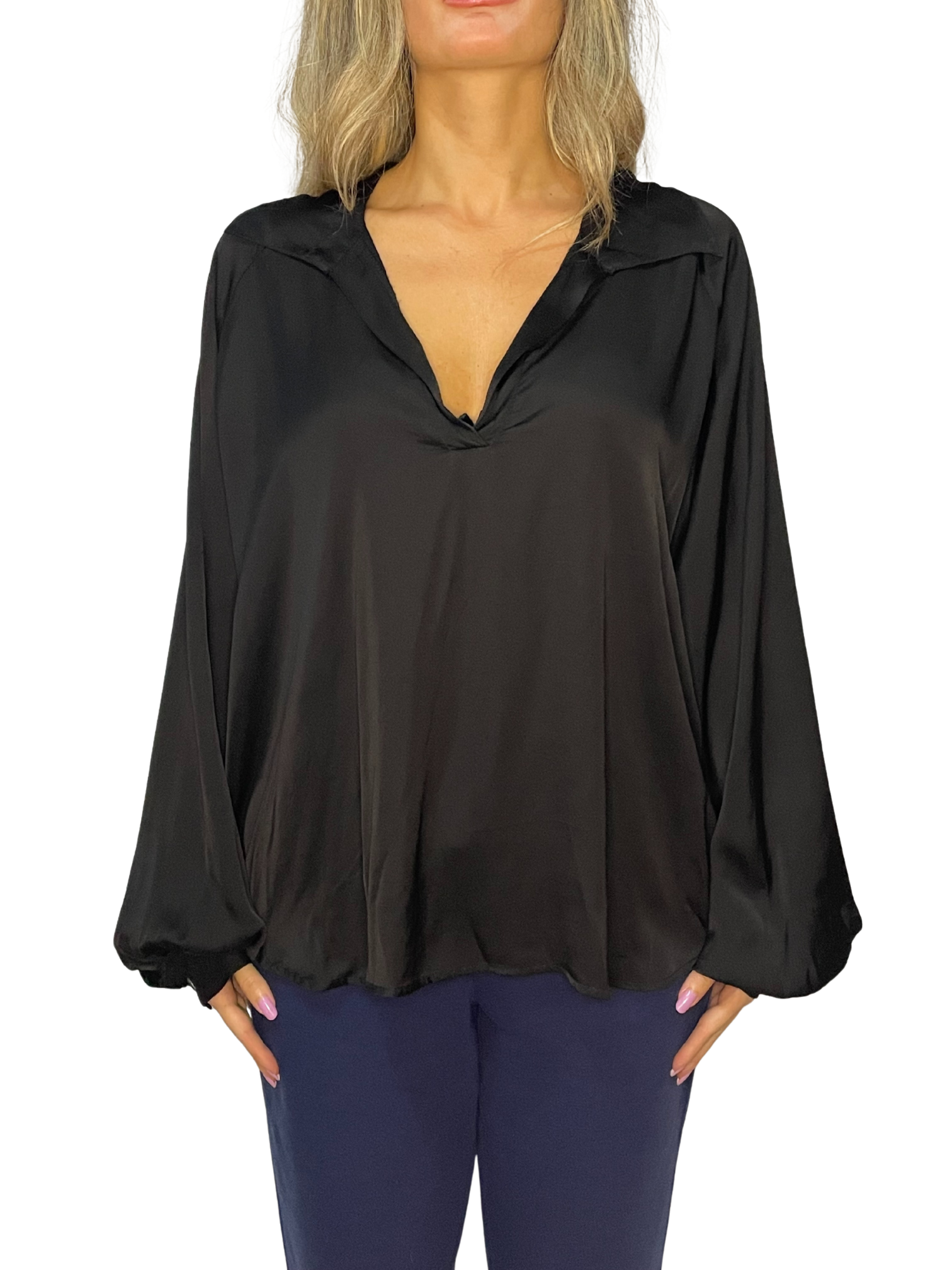 Camicia fluida con colletto morbido e maniche ampie