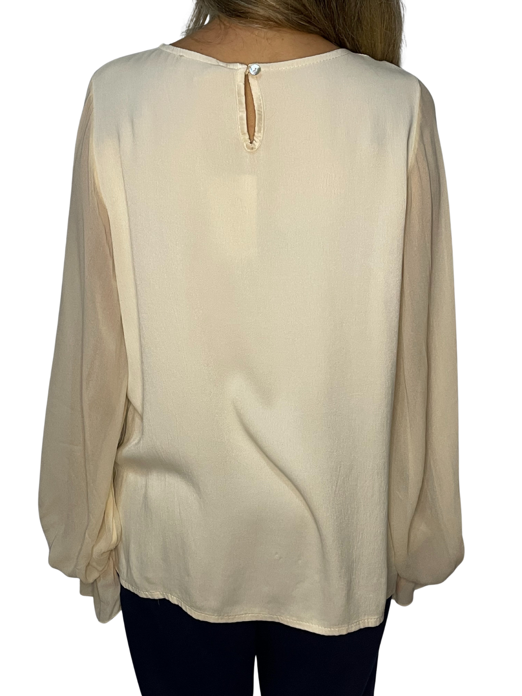 Blusa con maniche ampie, polsino arricciato e goccia sul retro