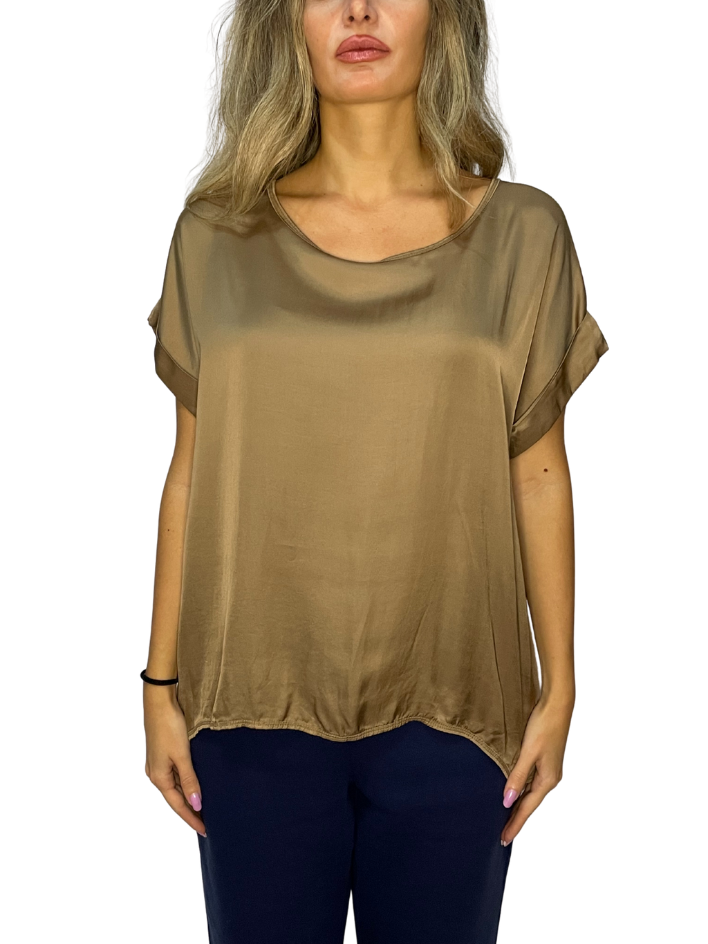 Blusa Sahara effetto seta con scollo a barchetta