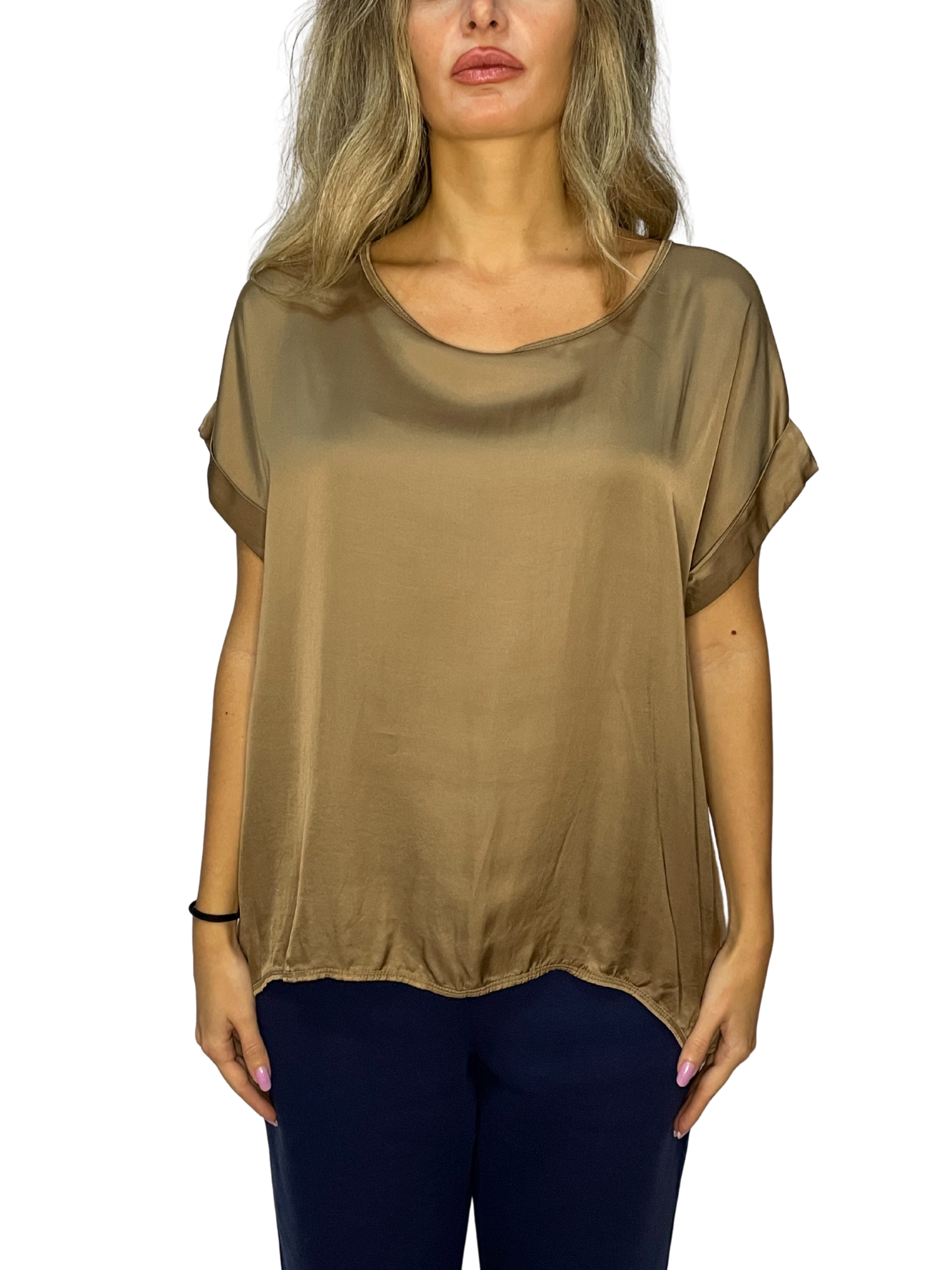 Blusa Sahara effetto seta con scollo a barchetta