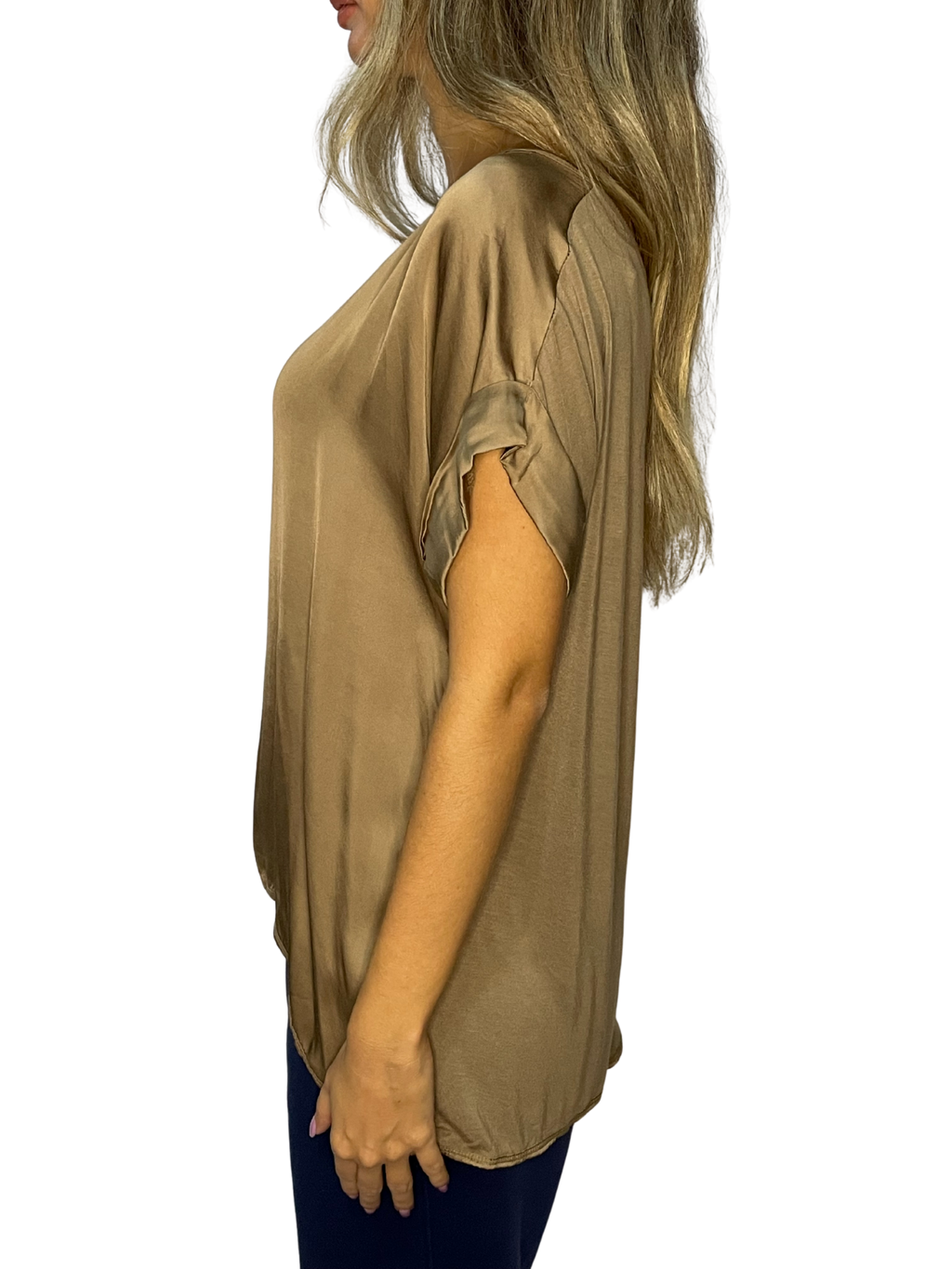 Blusa Sahara effetto seta con scollo a barchetta