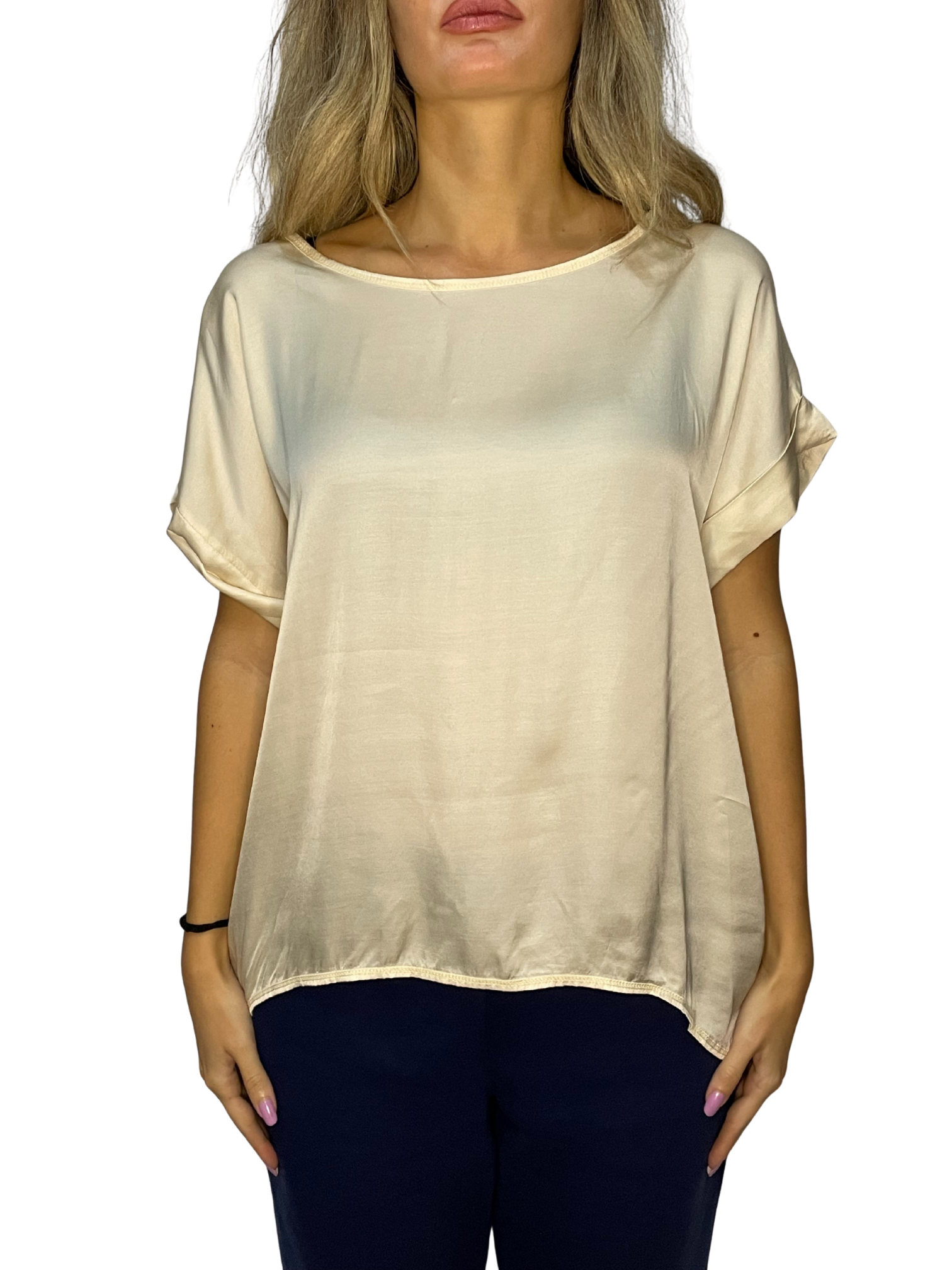 Blusa Sahara effetto seta con scollo a barchetta