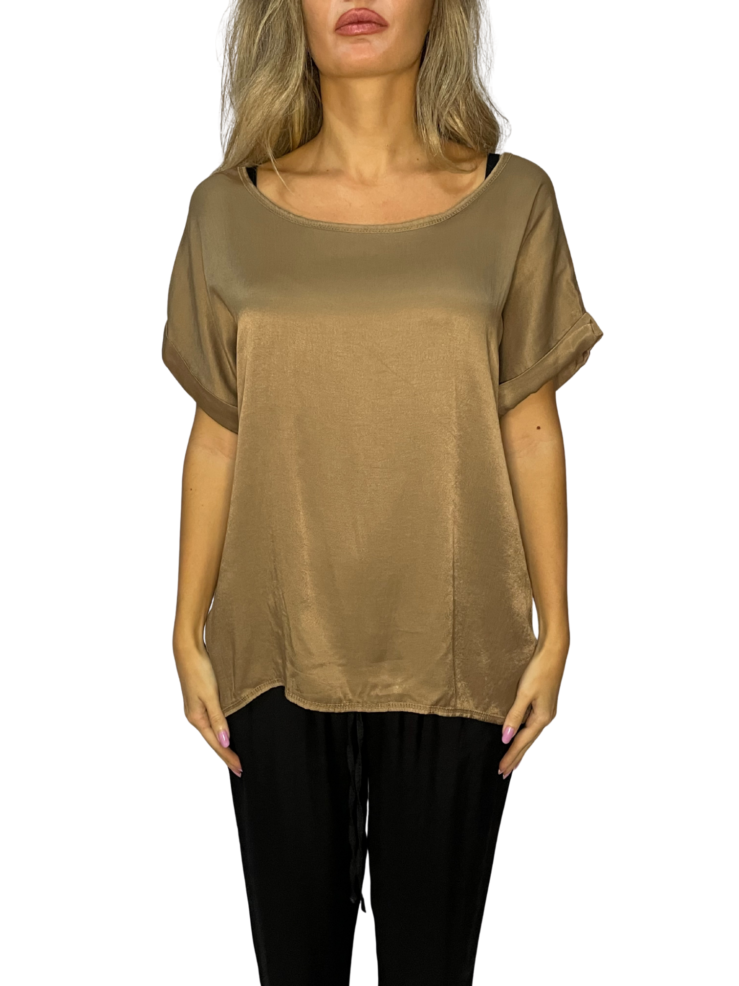 T-shirt fluida con manica a risvolto e scollo ampio