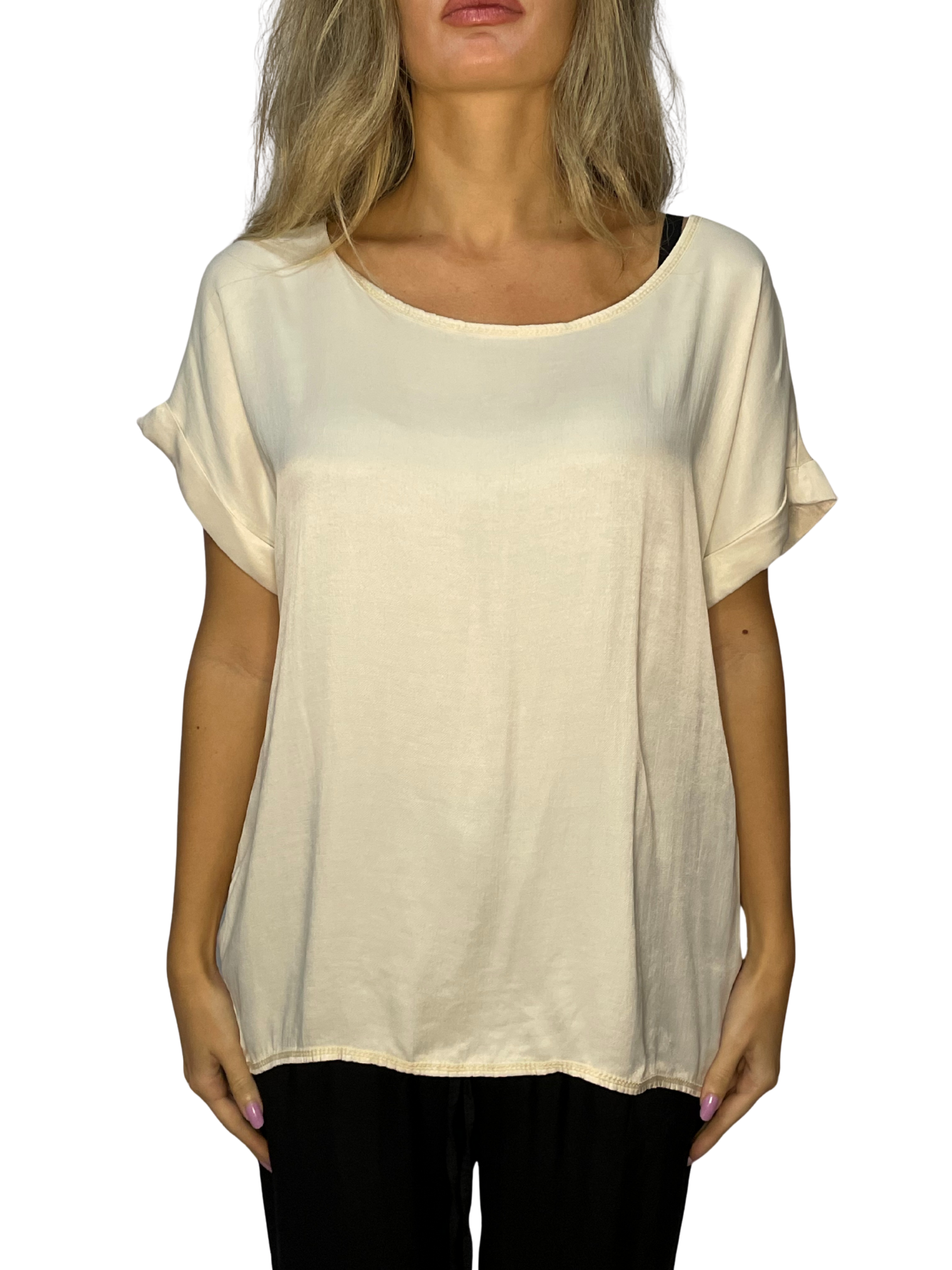 T-shirt fluida con manica a risvolto e scollo ampio