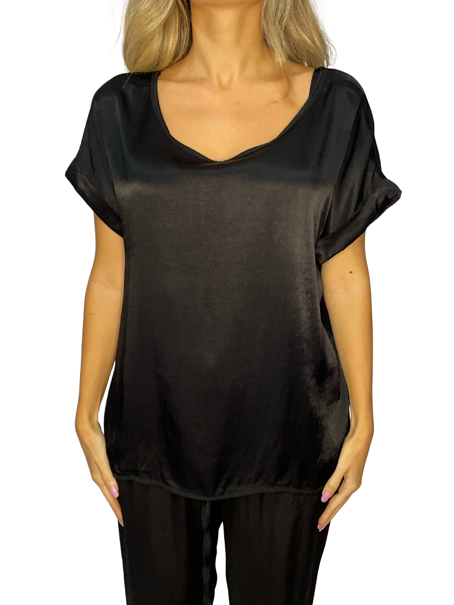 T-shirt fluida con manica a risvolto e scollo ampio