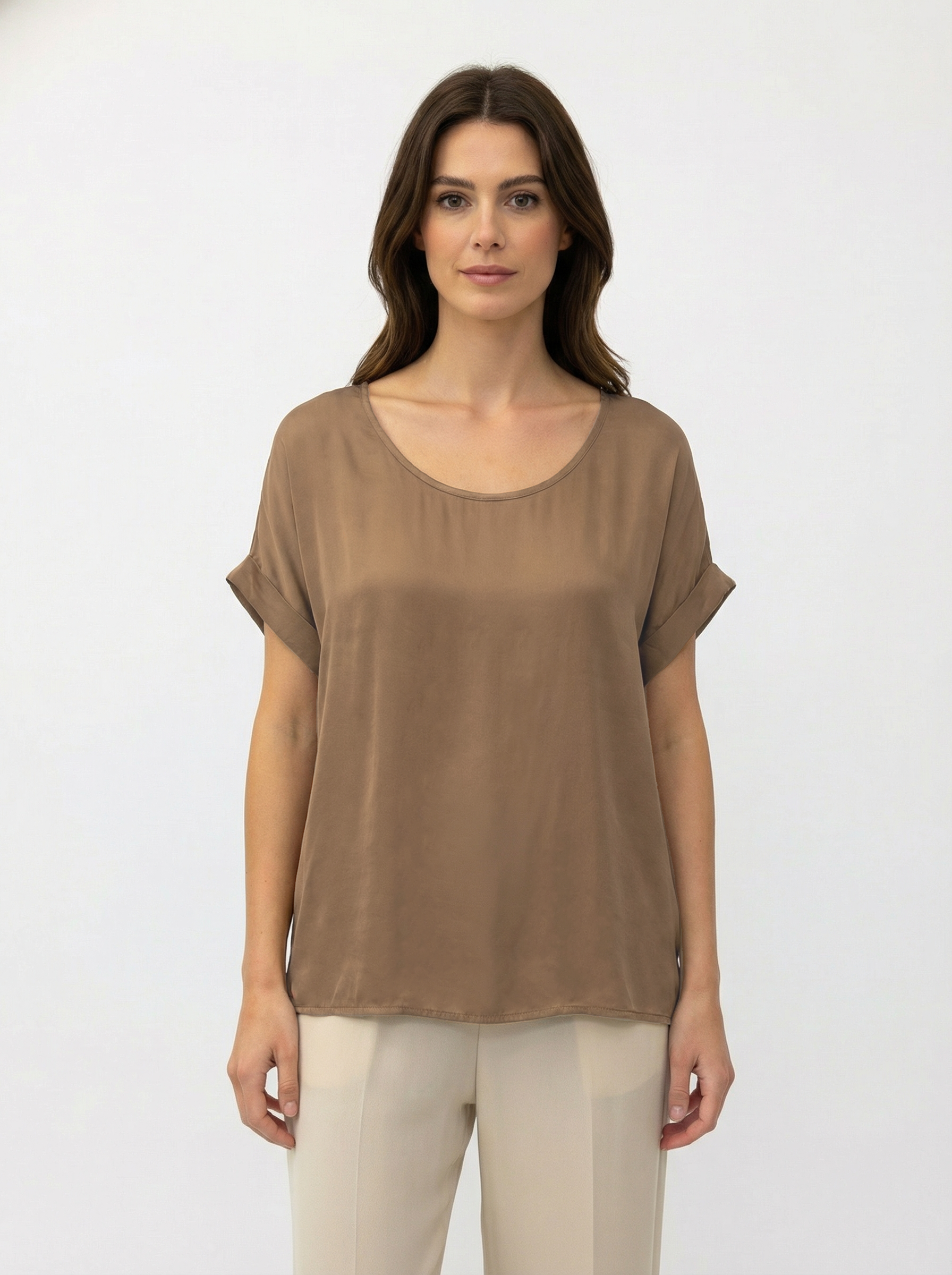 Blusa Sahara effetto seta con scollo a barchetta