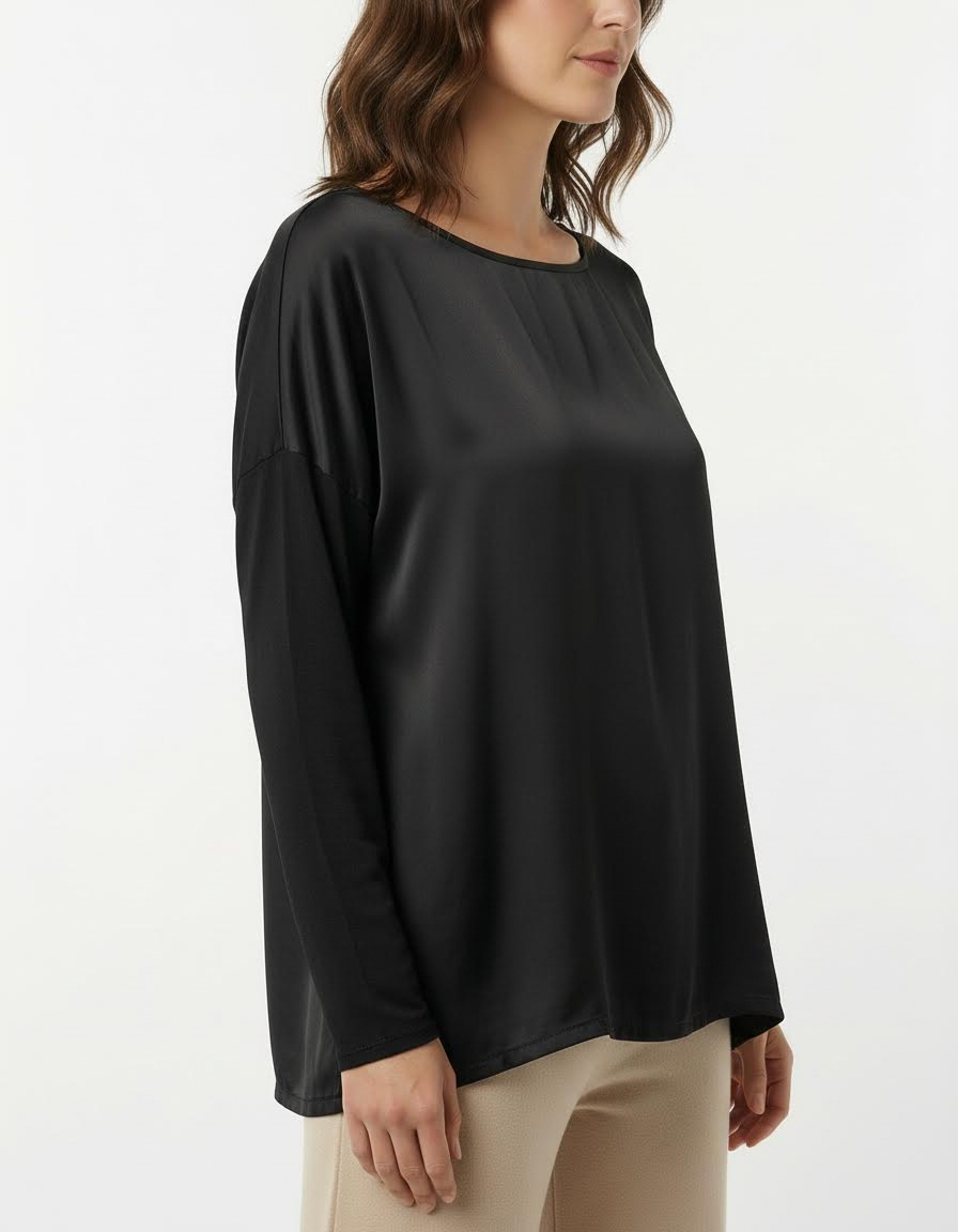 Maglia fluida effetto satin con maniche lunghe