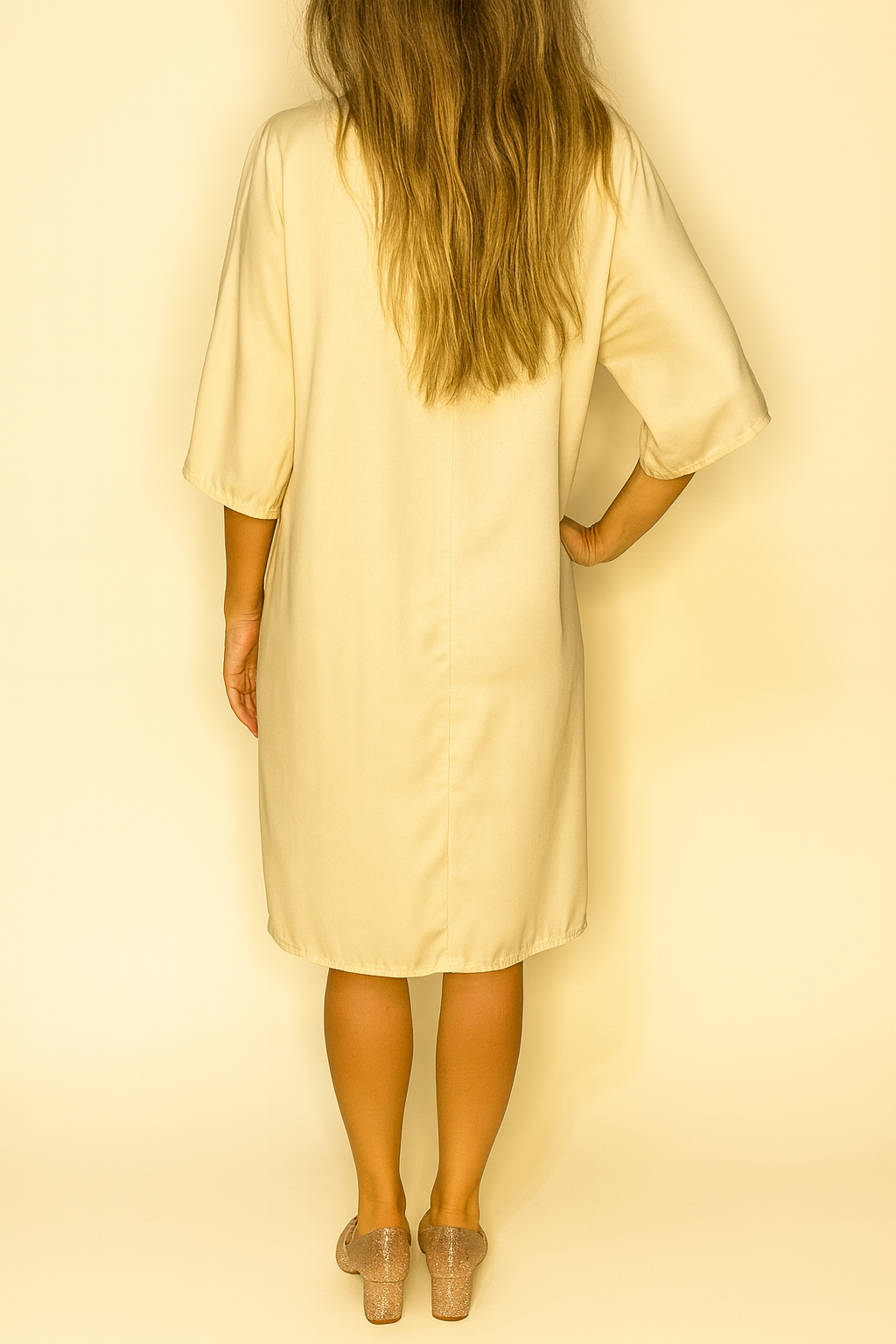 Tunica lunga satin con collo alla coreana e scollo a V