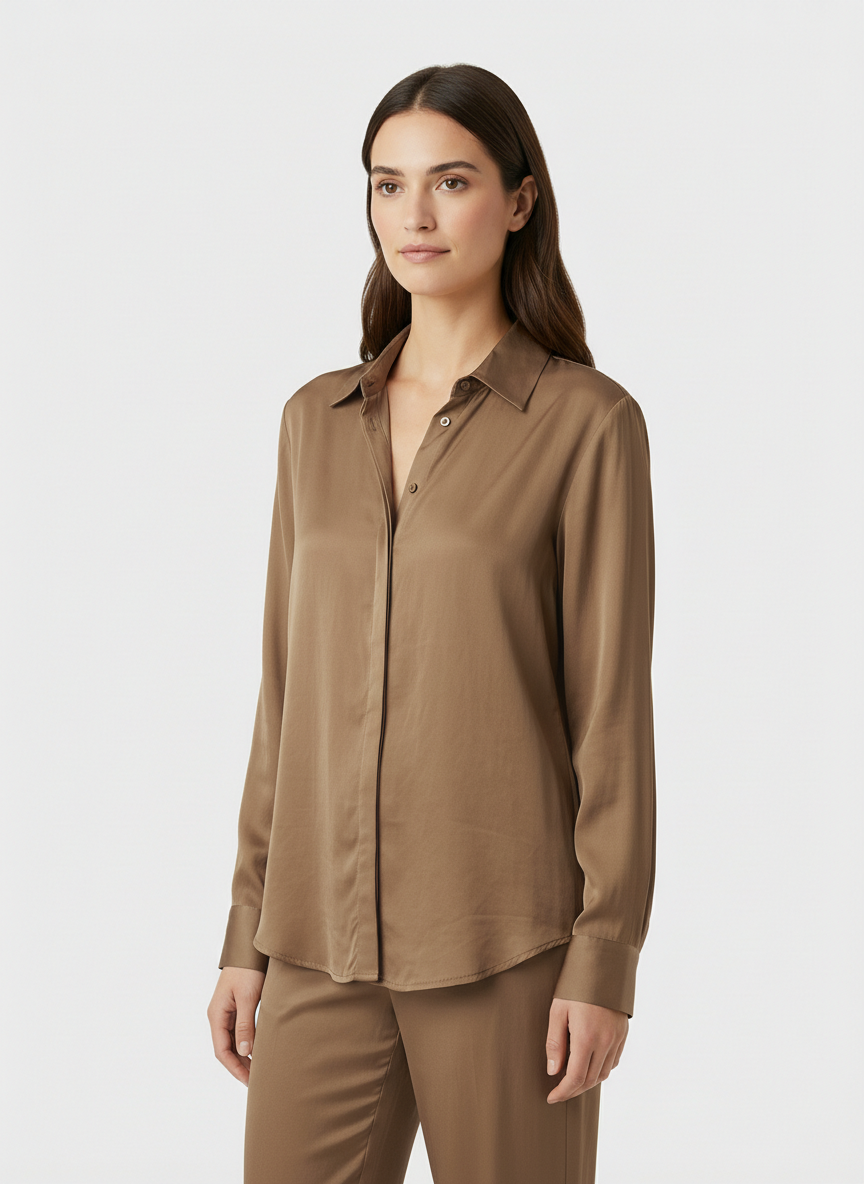 Camicia in satin fluido con colletto classico