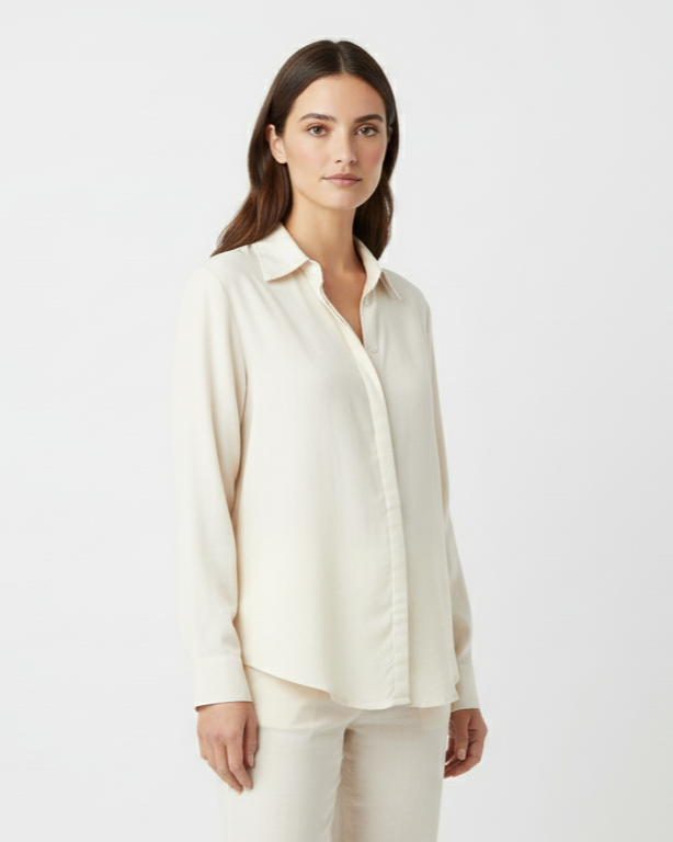 Camicia in satin fluido con colletto classico