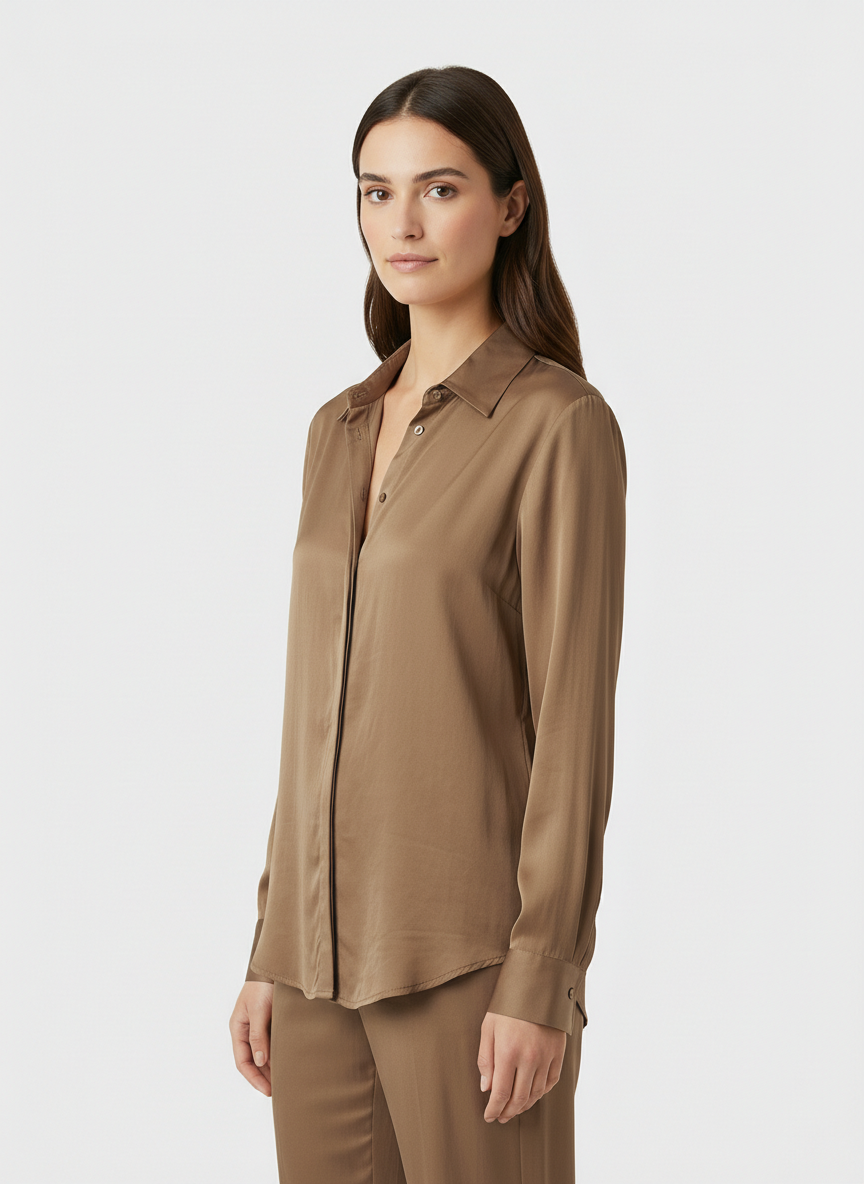 Camicia in satin fluido con colletto classico
