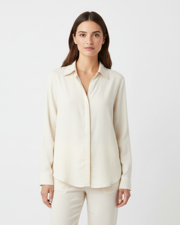 Camicia in satin fluido con colletto classico