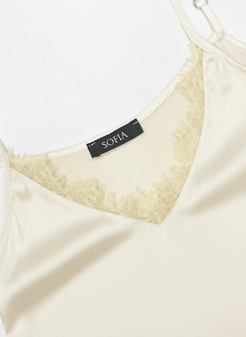 Canotta satin con pizzo e spalline regolabili