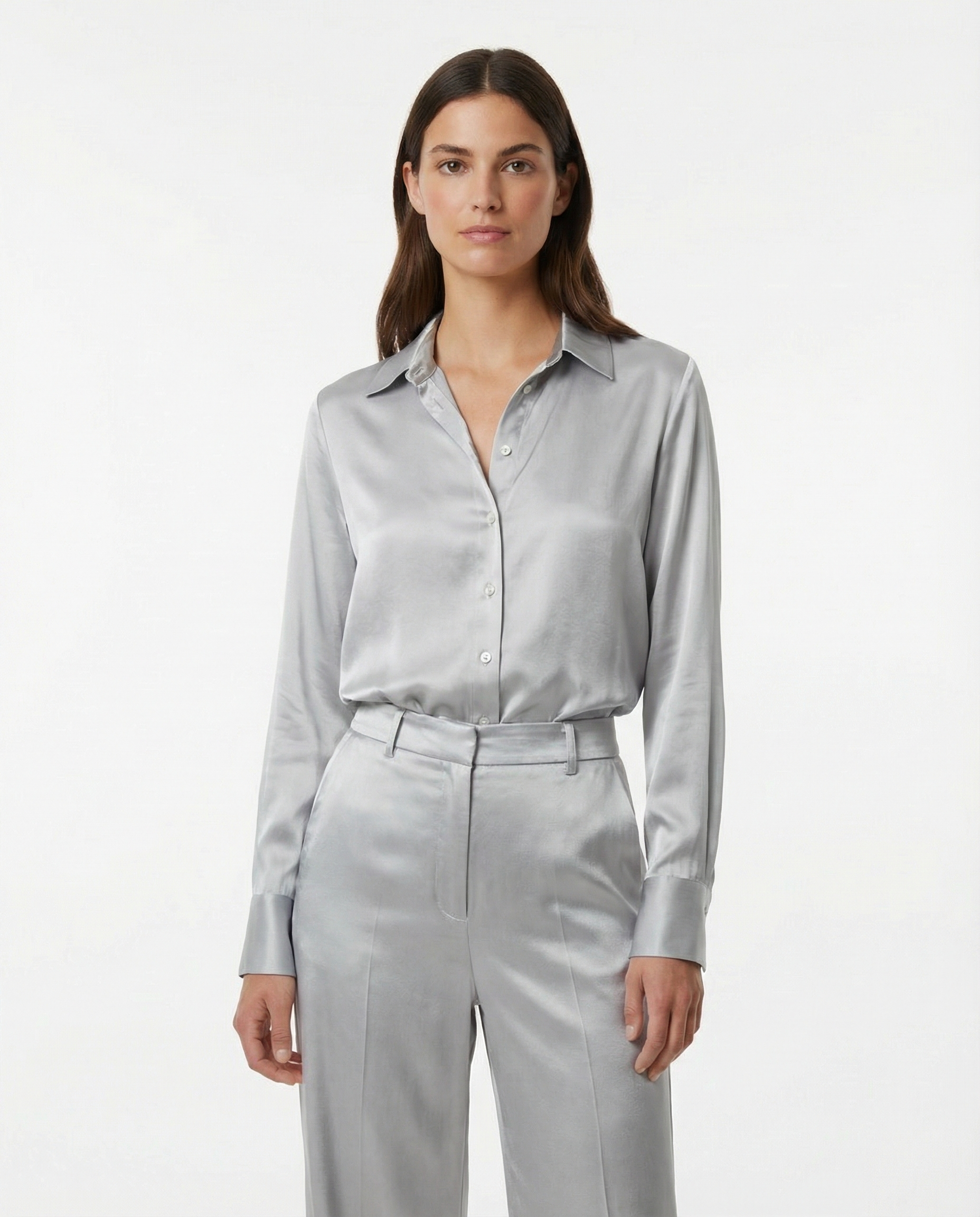 Camicia fluida effetto seta con colletto classico