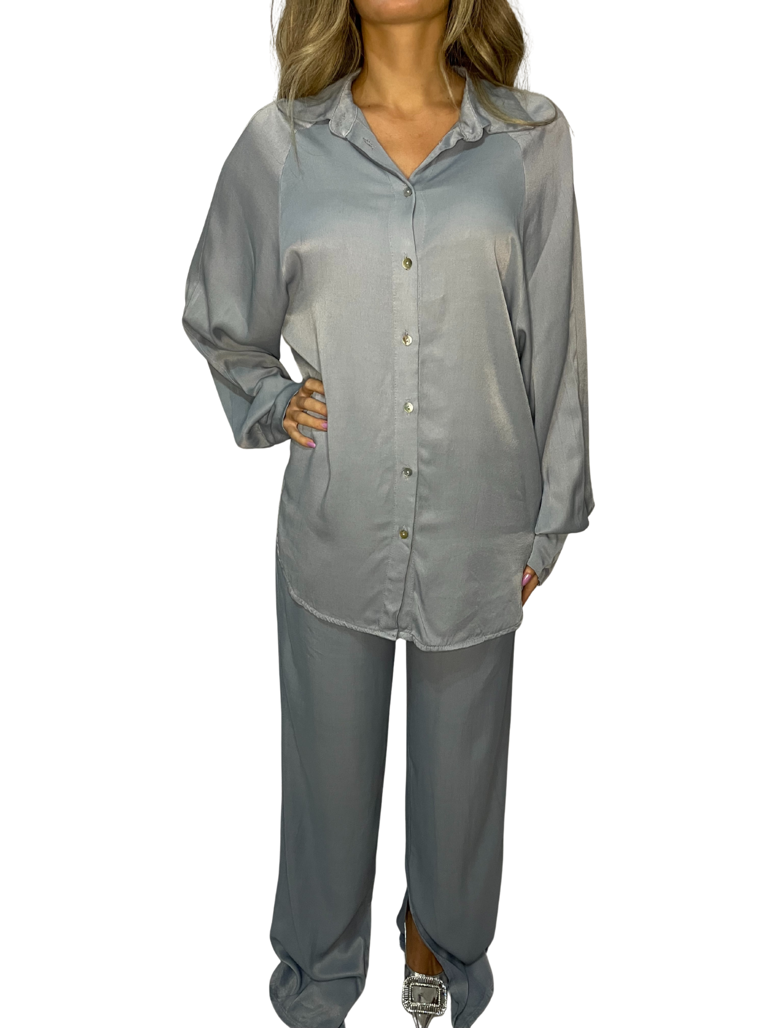 Camicia fluida effetto seta con colletto classico