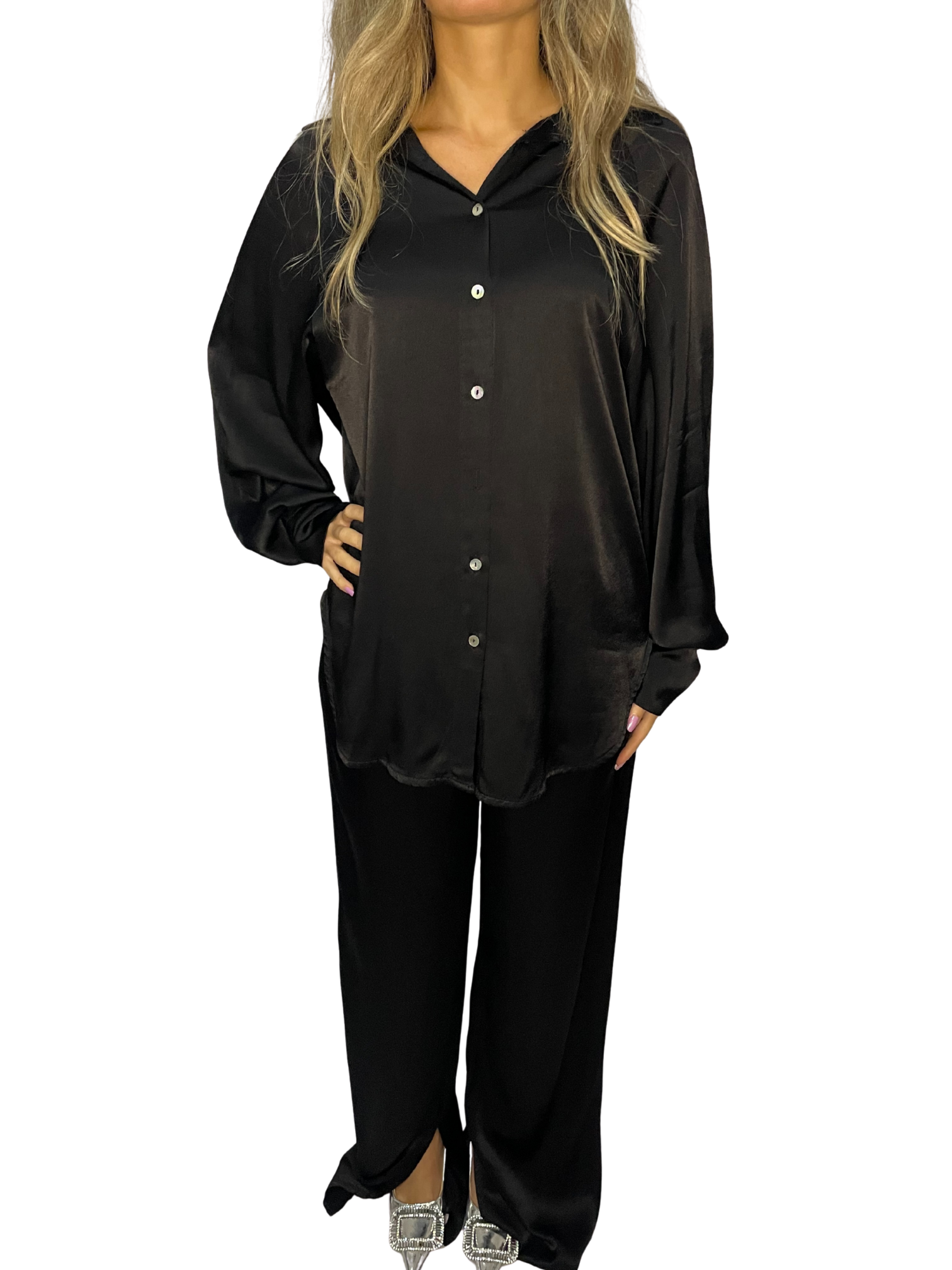 Camicia fluida effetto seta con colletto classico