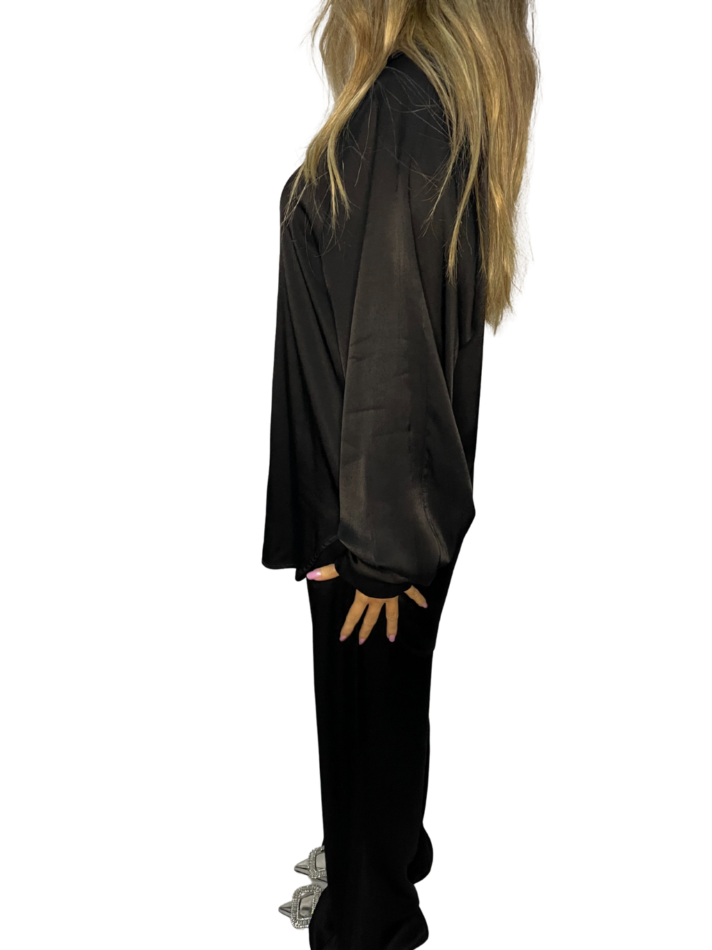 Camicia fluida effetto seta con colletto classico