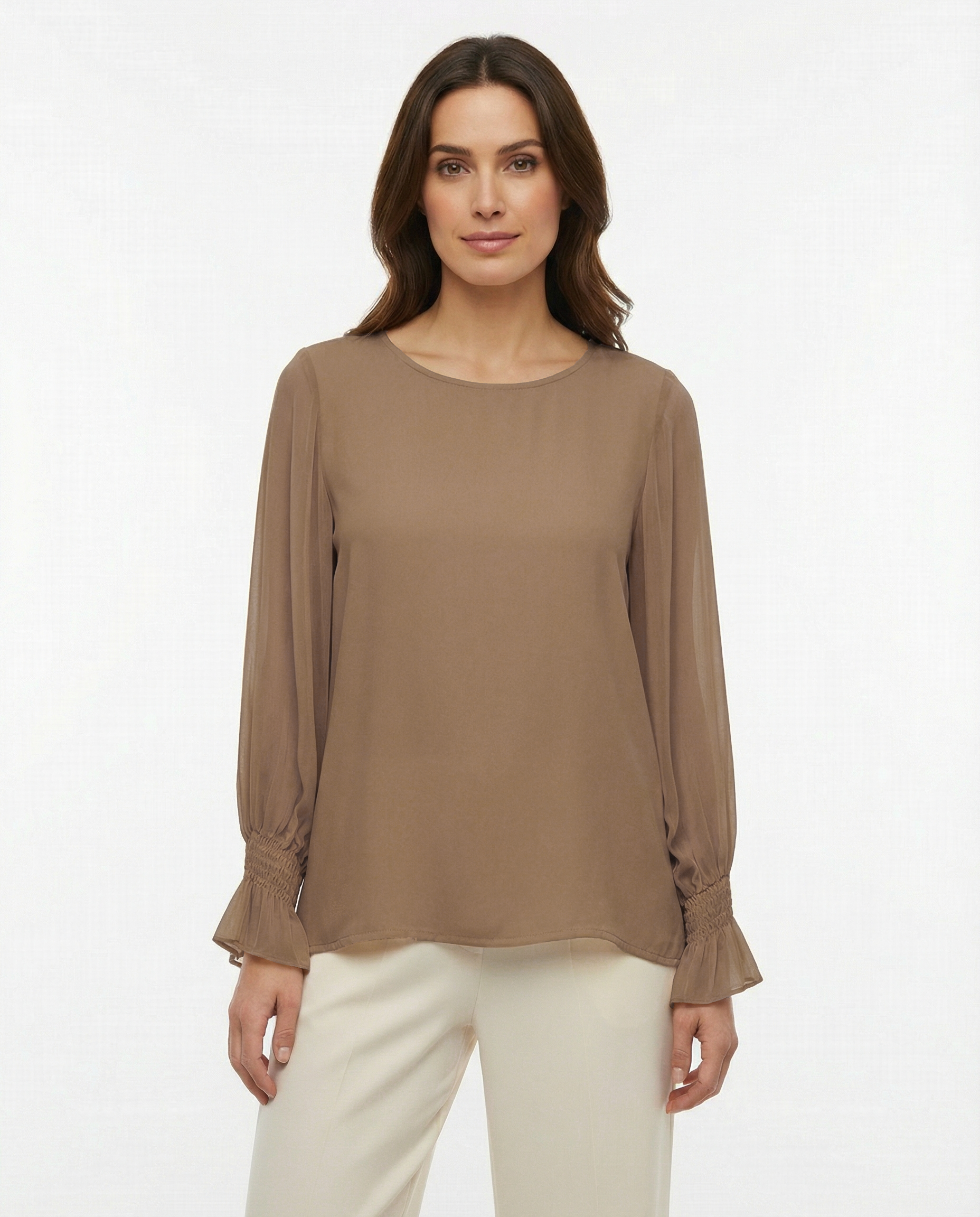 Blusa con maniche ampie, polsino arricciato e goccia sul retro