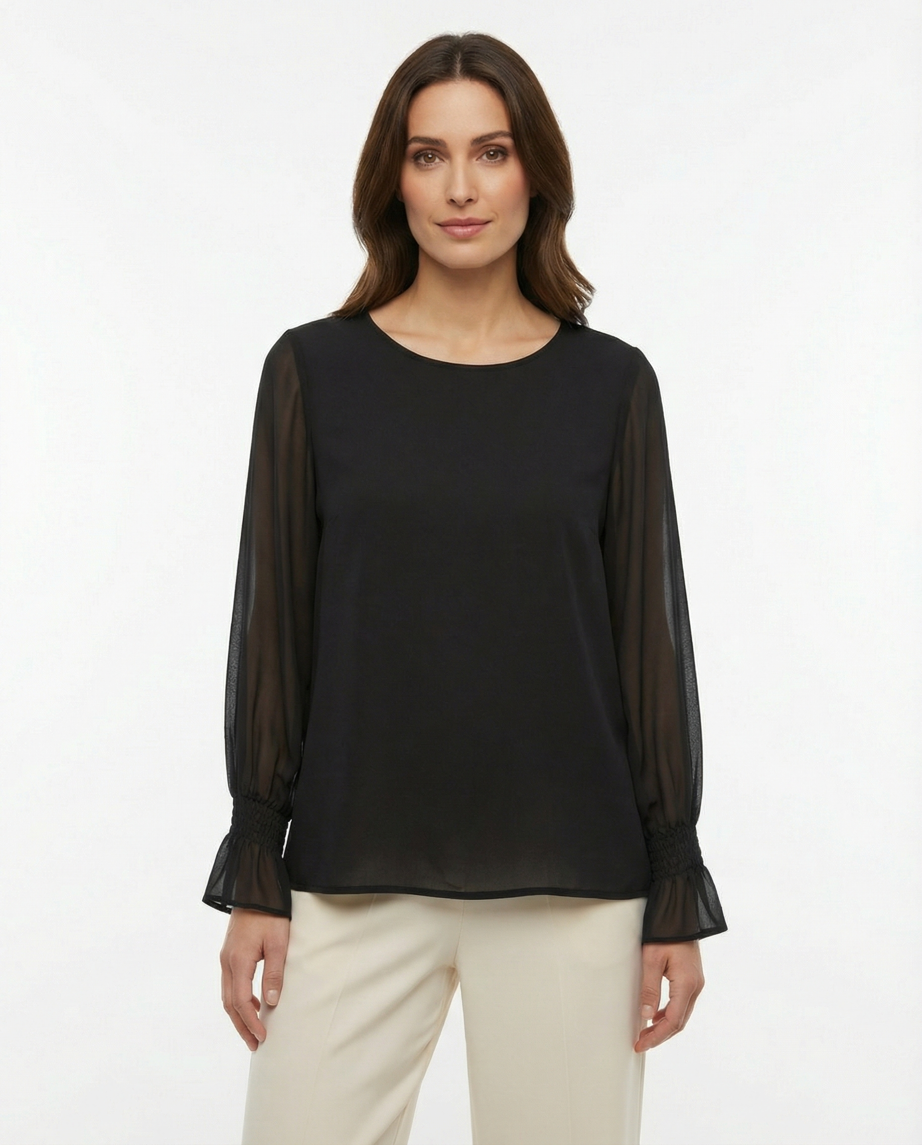 Blusa con maniche ampie, polsino arricciato e goccia sul retro